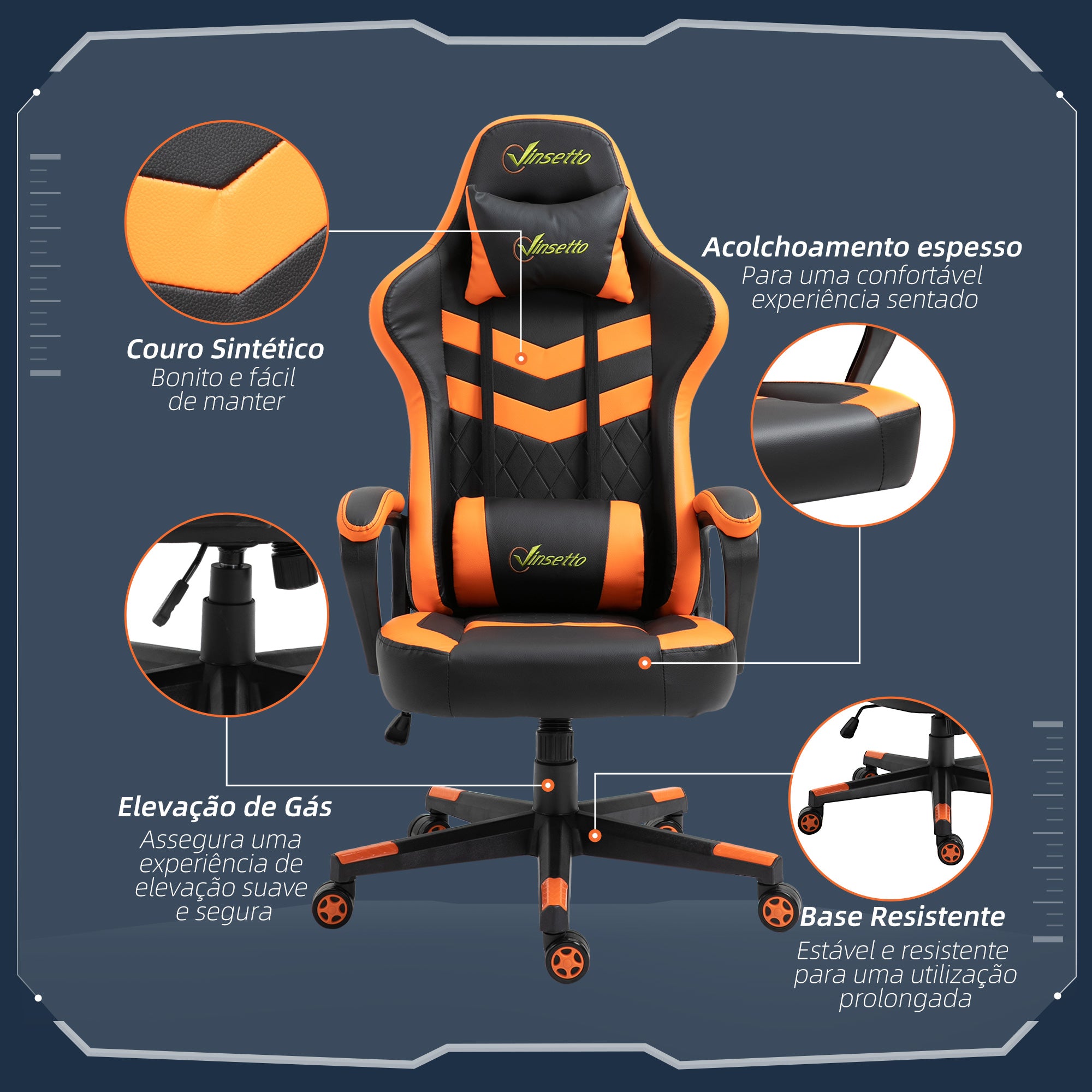 Cadeira Ergonómica Gaming Laranja 61x70x121-129 cm