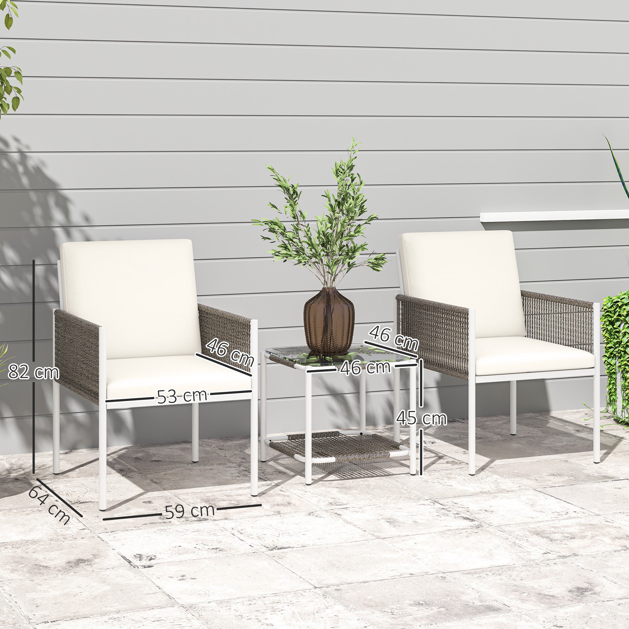 Conjunto de Jardim 3 Peças Creme 82x59x64 cm