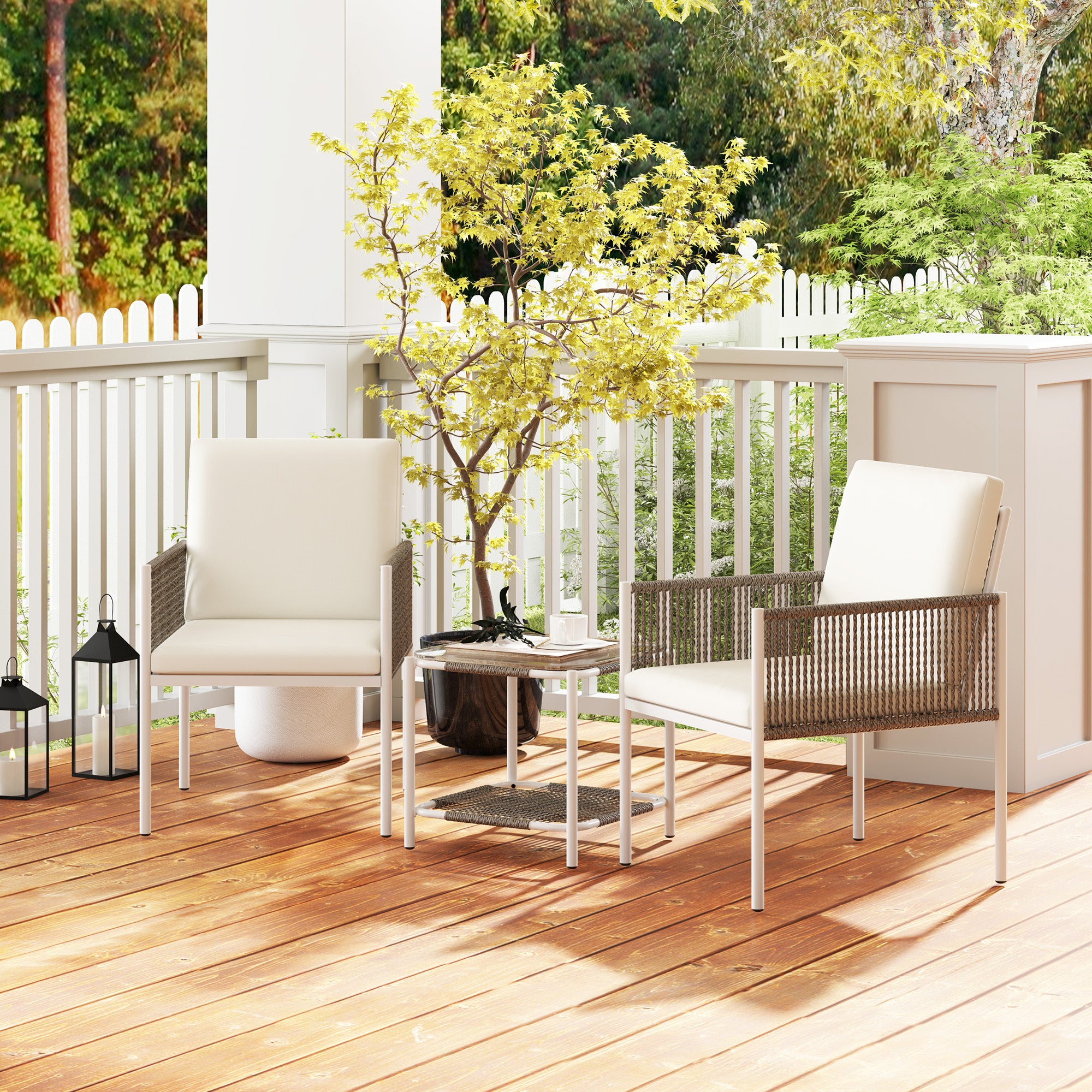 Conjunto de Jardim 3 Peças Creme 82x59x64 cm