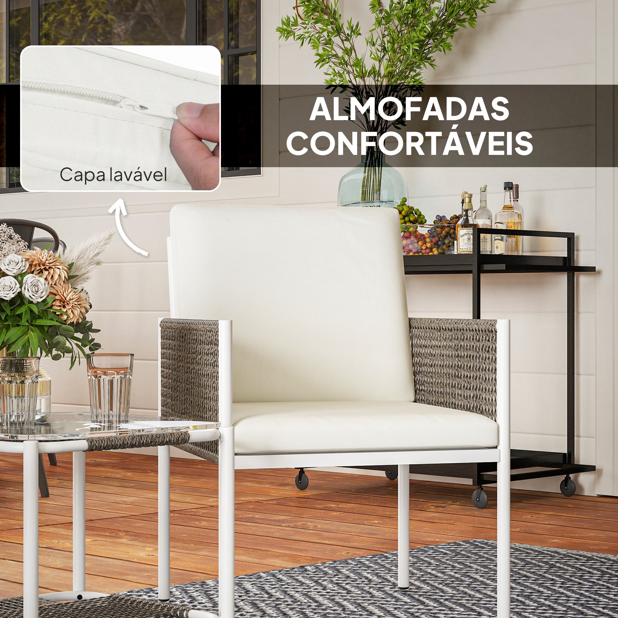 Conjunto de Jardim 3 Peças Creme 82x59x64 cm