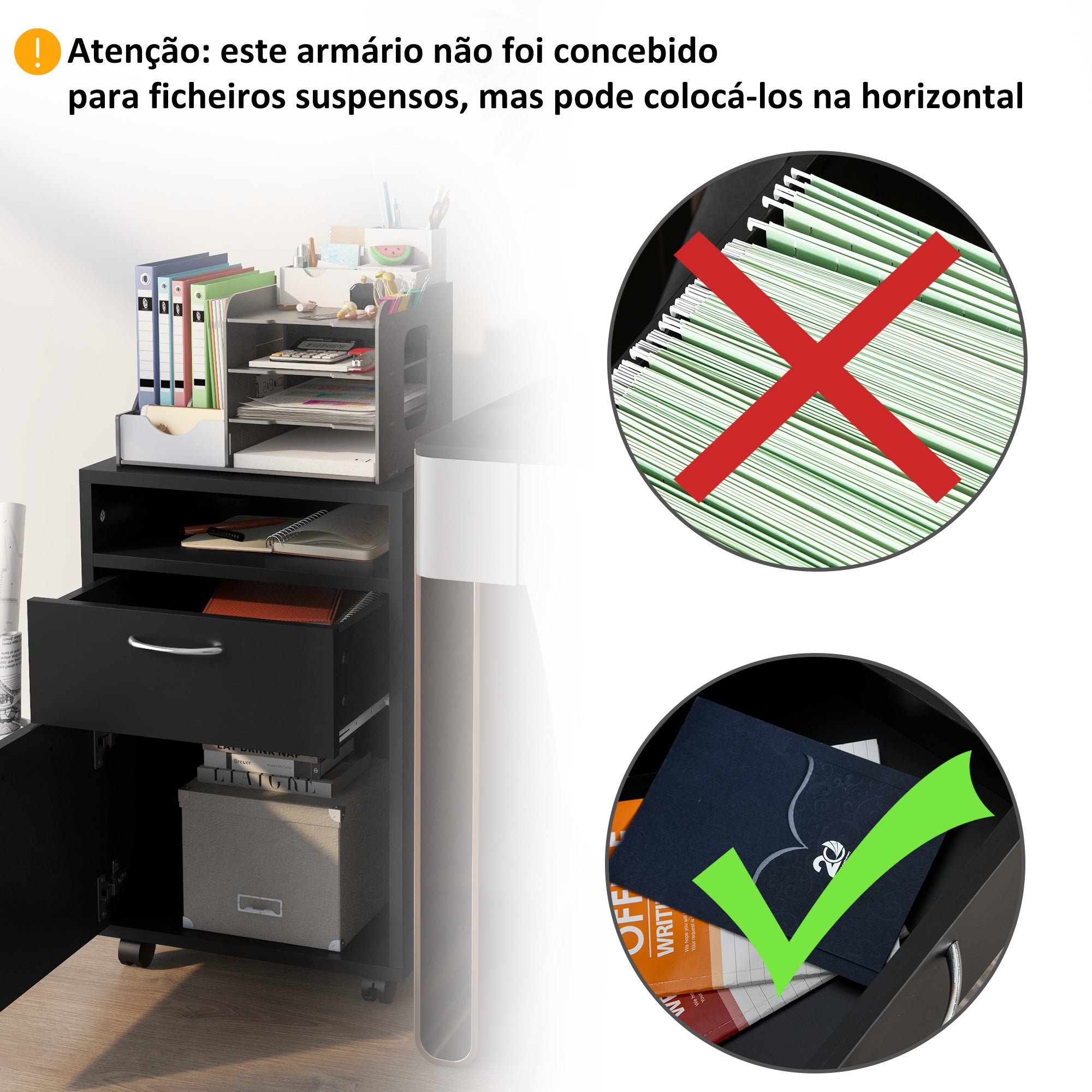 Bloco de Gavetas de Escritório com Armário e Gaveta Móvel 40x35x60 cm - Preto