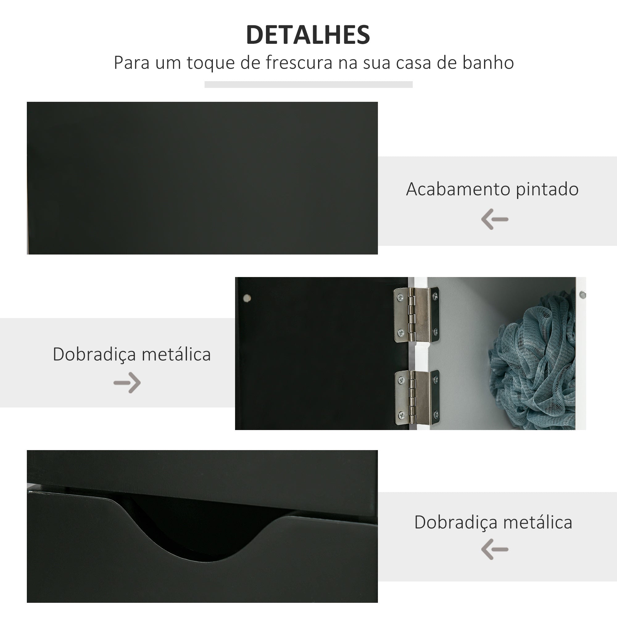 Coluna Auxiliar Casa de Banho Moderna 15,2x29,8x118 cm Branco e Preto