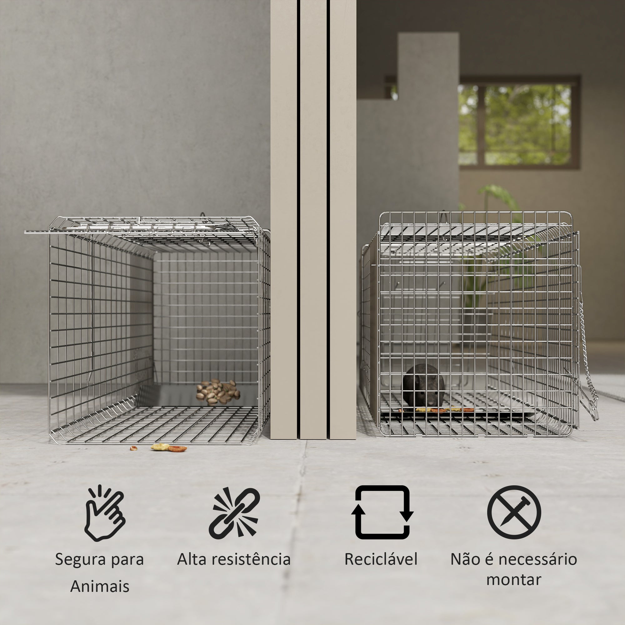 Armadilha para Animais Vivos Prata 93x31x34,5 cm - Captura Segura e Humana