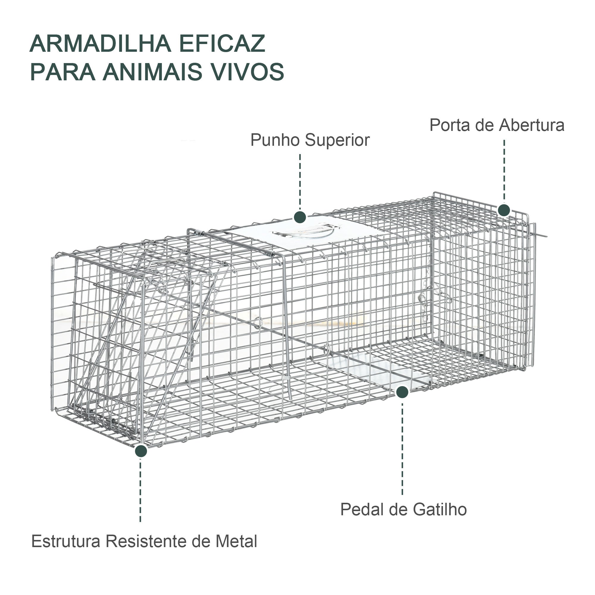 Armadilha para Animais Vivos Prata 93x31x34,5 cm - Captura Segura e Humana