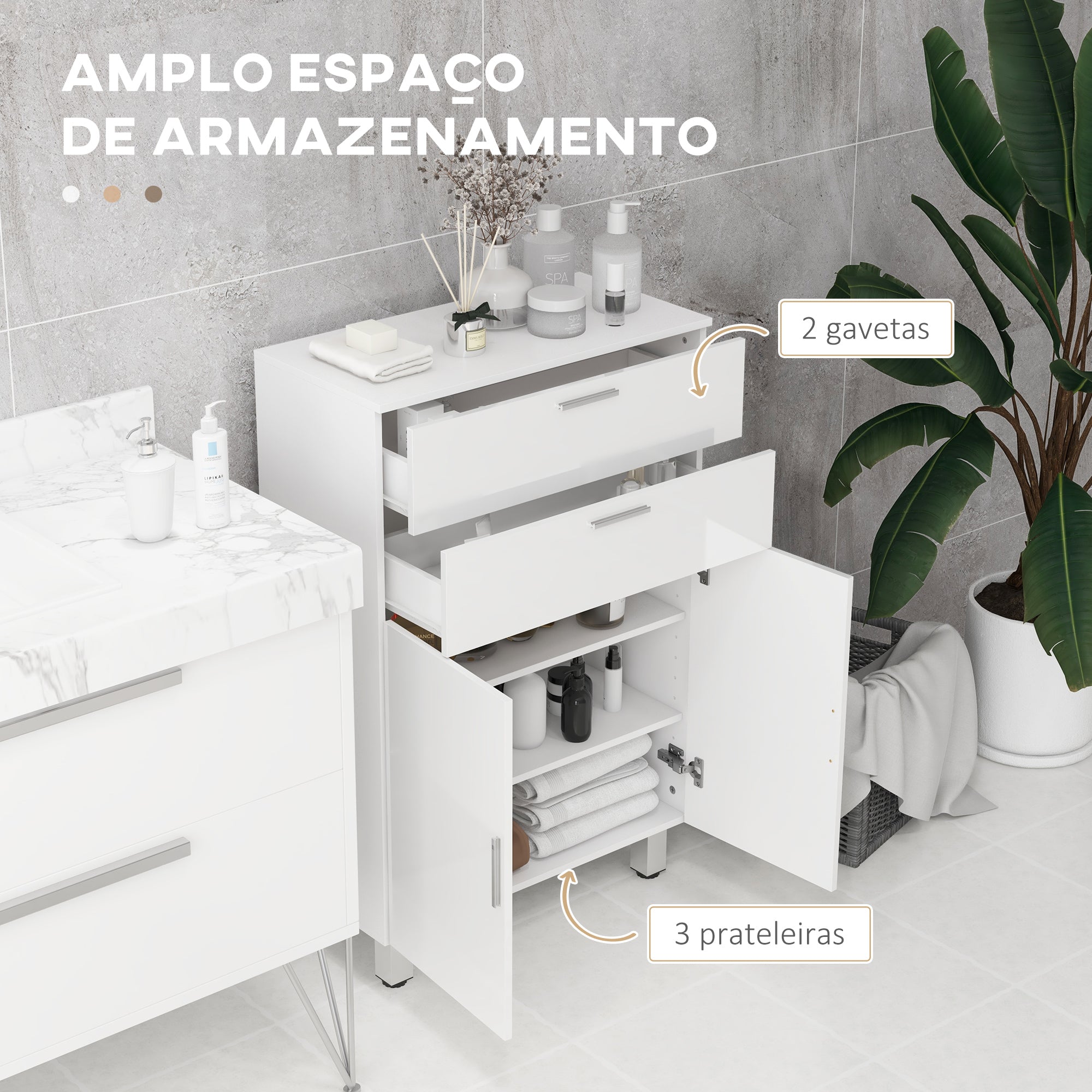 Móvel Auxiliar Casa de Banho Moderno 60x30x93 cm Branco