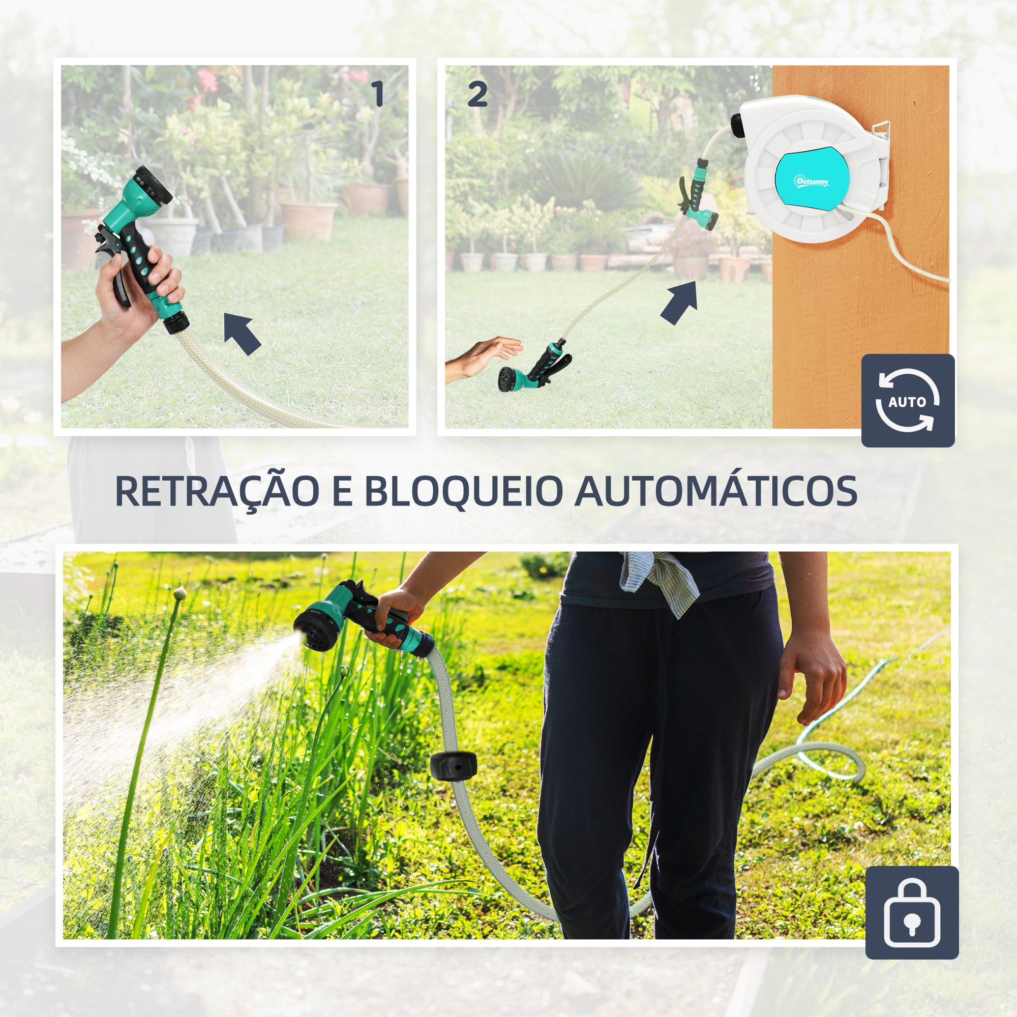 Carretel de Mangueira Retrátil de Parede 25+2 m Cinza Claro 55x20x42 cm