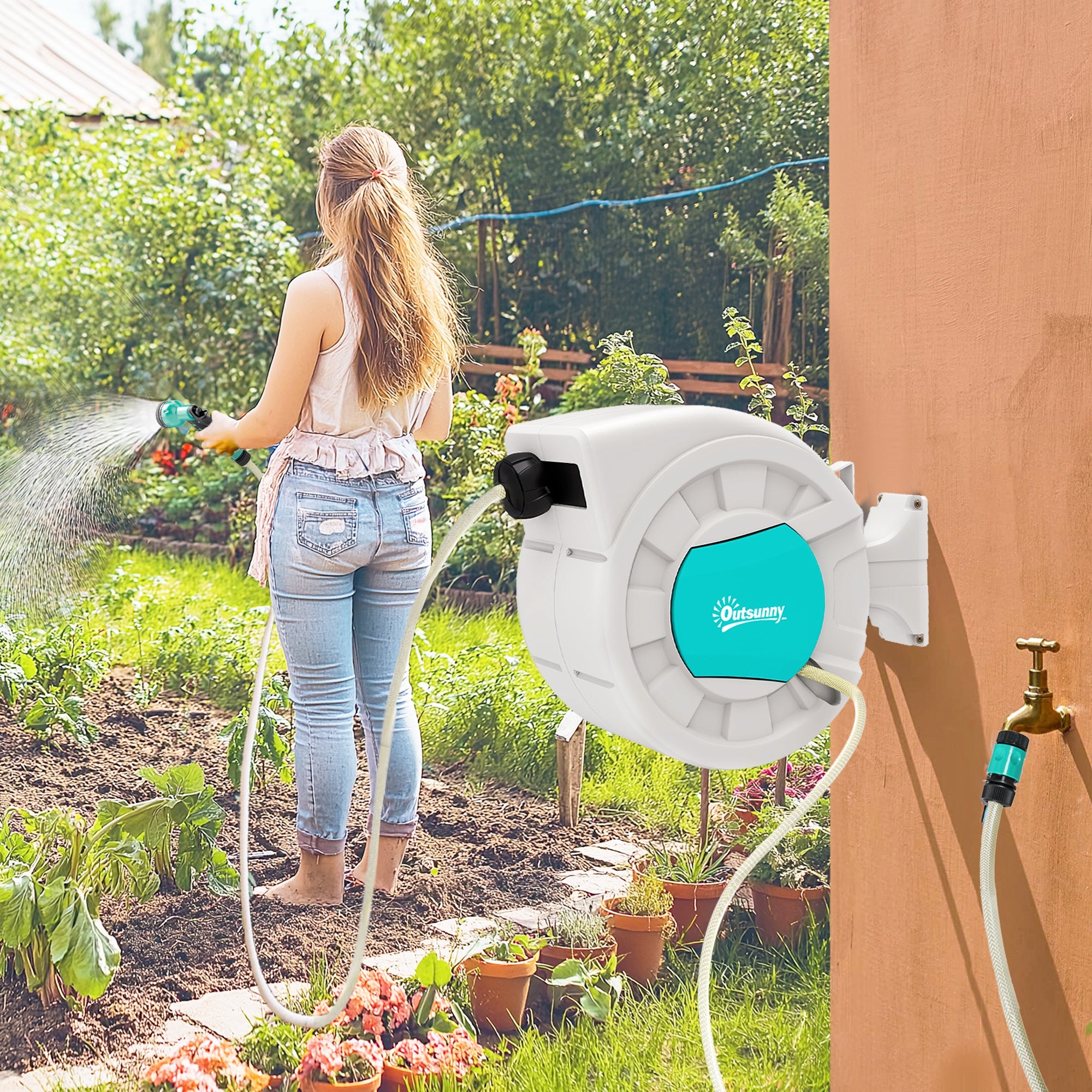 Carretel de Mangueira Retrátil de Parede 25+2 m Cinza Claro 55x20x42 cm