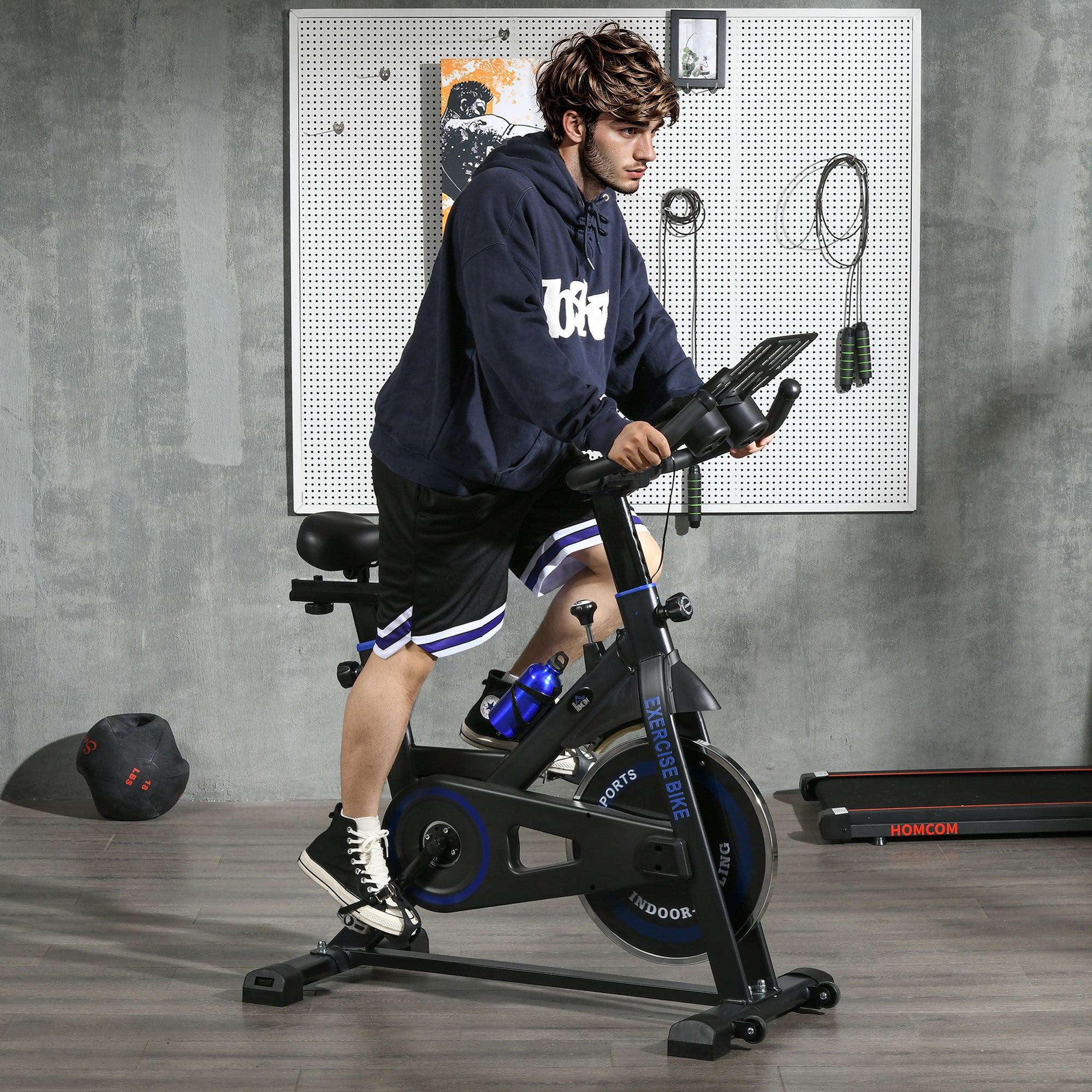 Bicicleta Estática Fitness com Volante de Inércia 8 kg 103x53x110-114 cm Azul