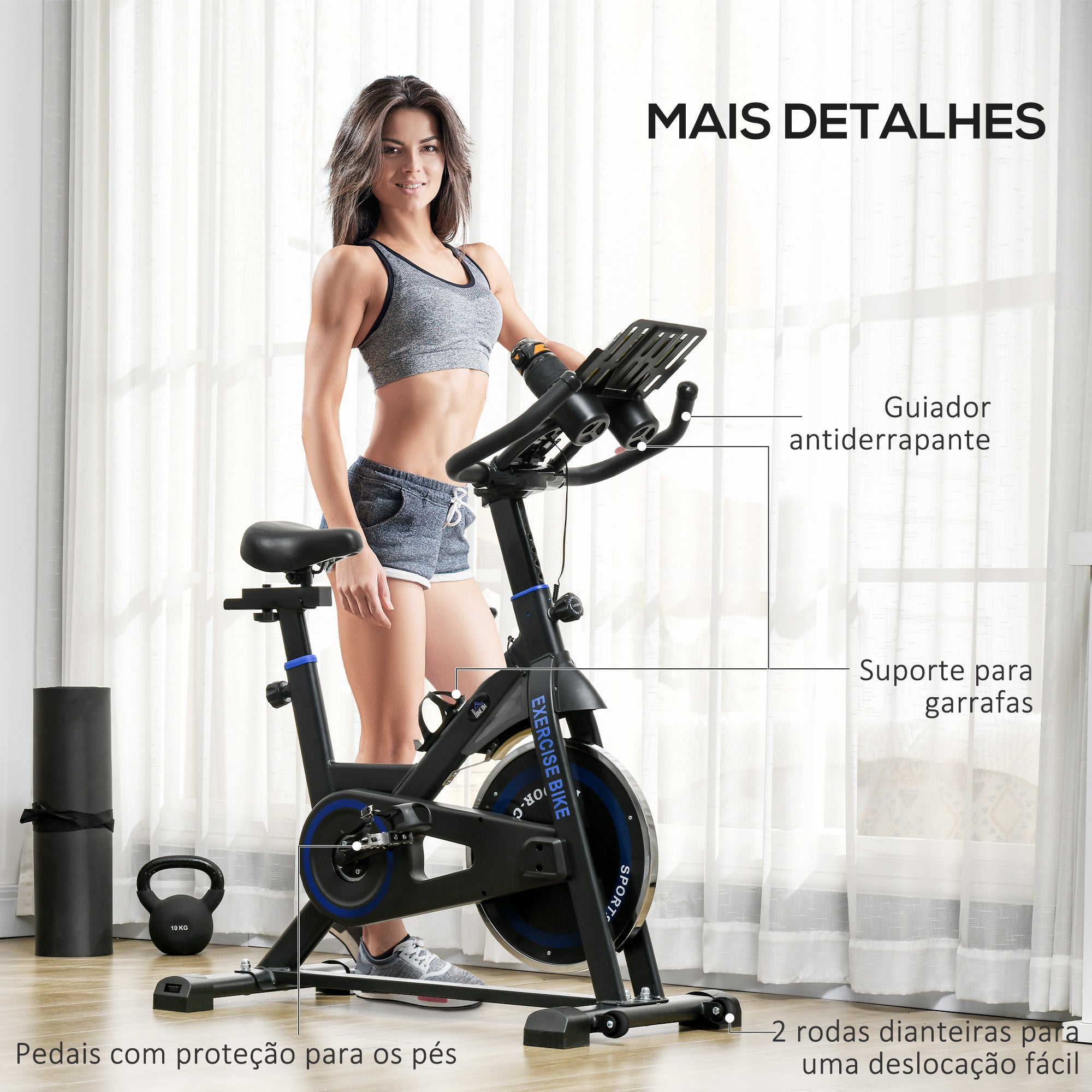 Bicicleta Estática Fitness com Volante de Inércia 8 kg 103x53x110-114 cm Azul