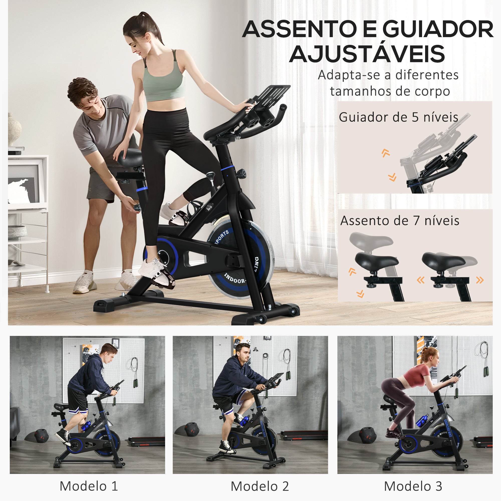 Bicicleta Estática Fitness com Volante de Inércia 8 kg 103x53x110-114 cm Azul