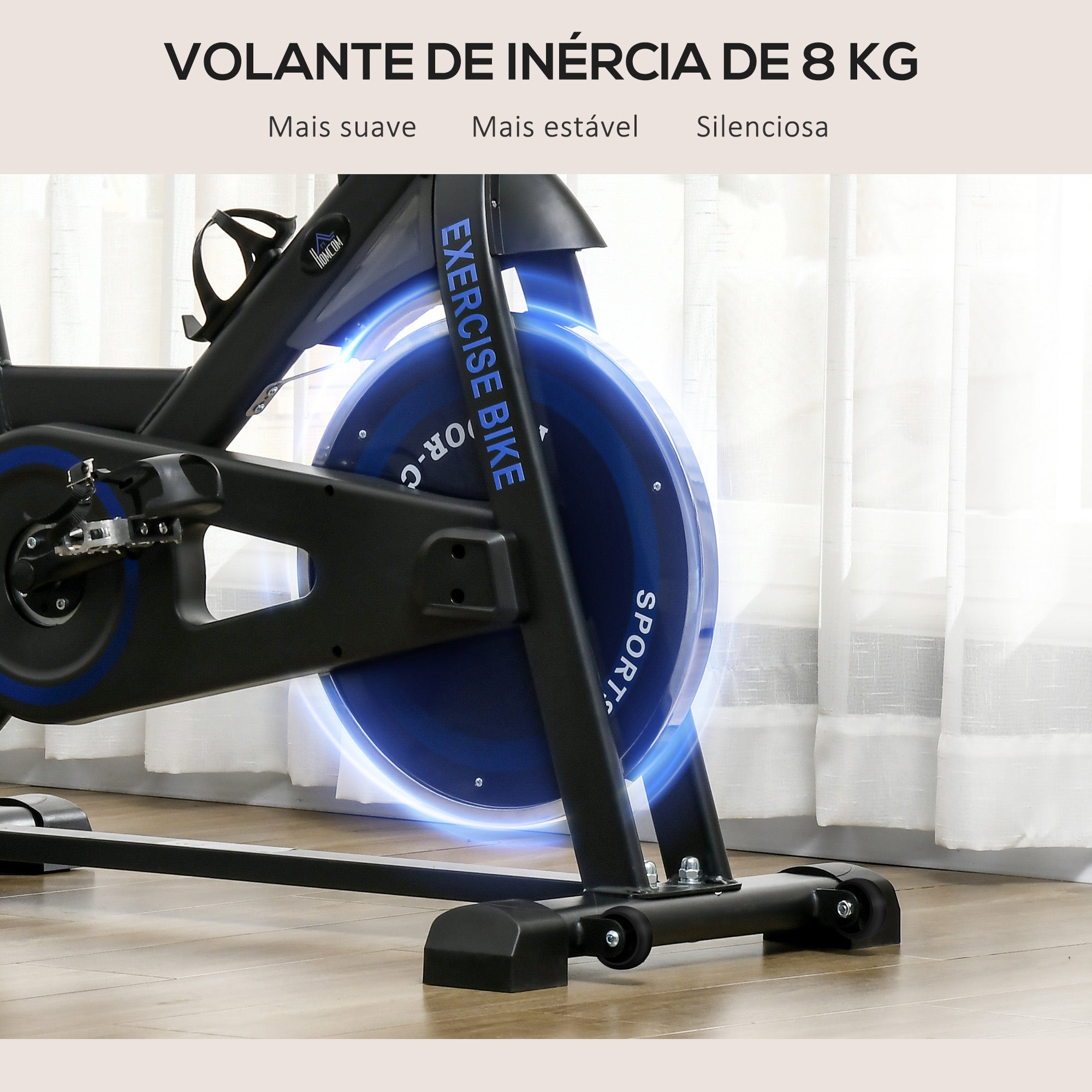 Bicicleta Estática Fitness com Volante de Inércia 8 kg 103x53x110-114 cm Azul