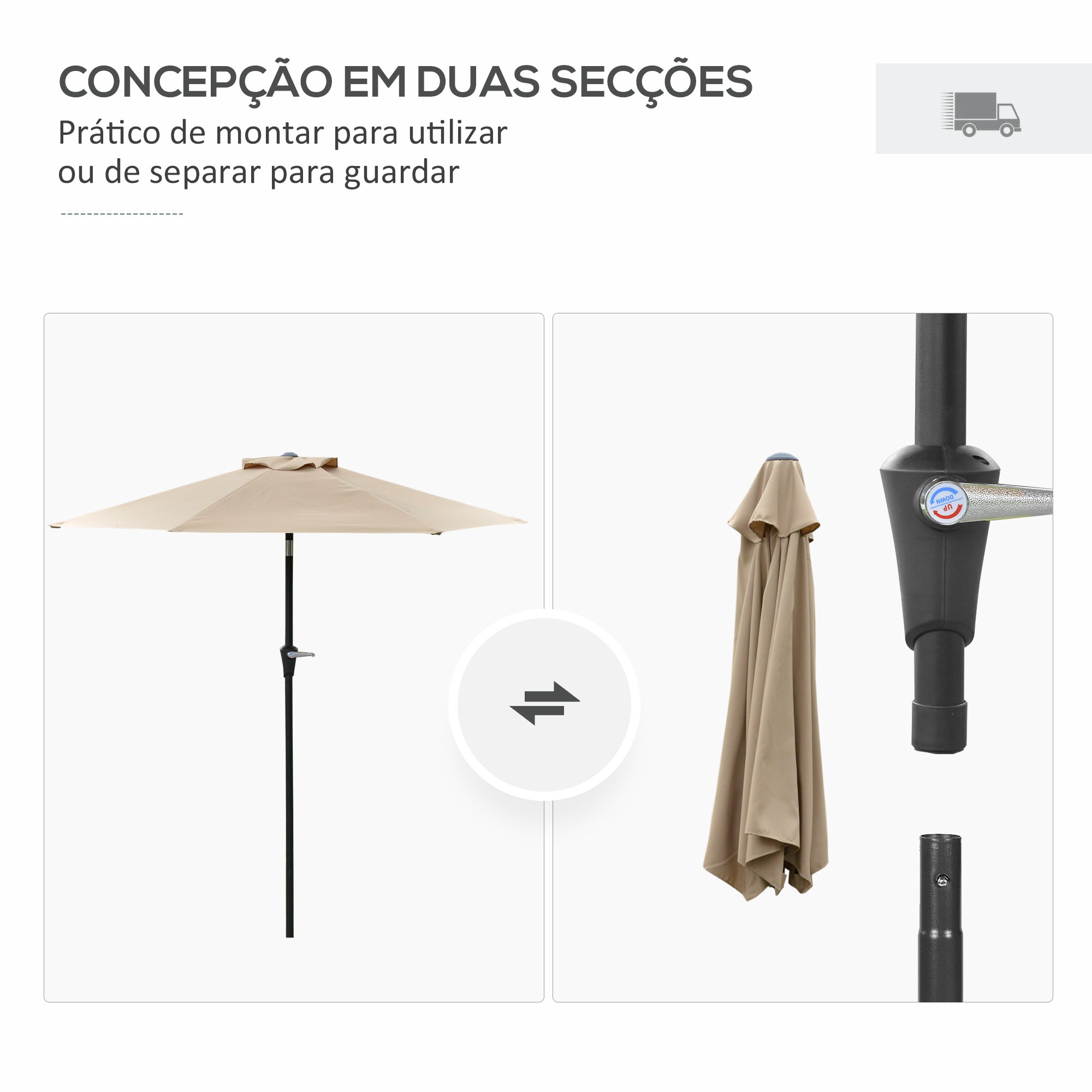 Chapéu de Sol de Jardim Ø230x216 cm - Cor Cáqui