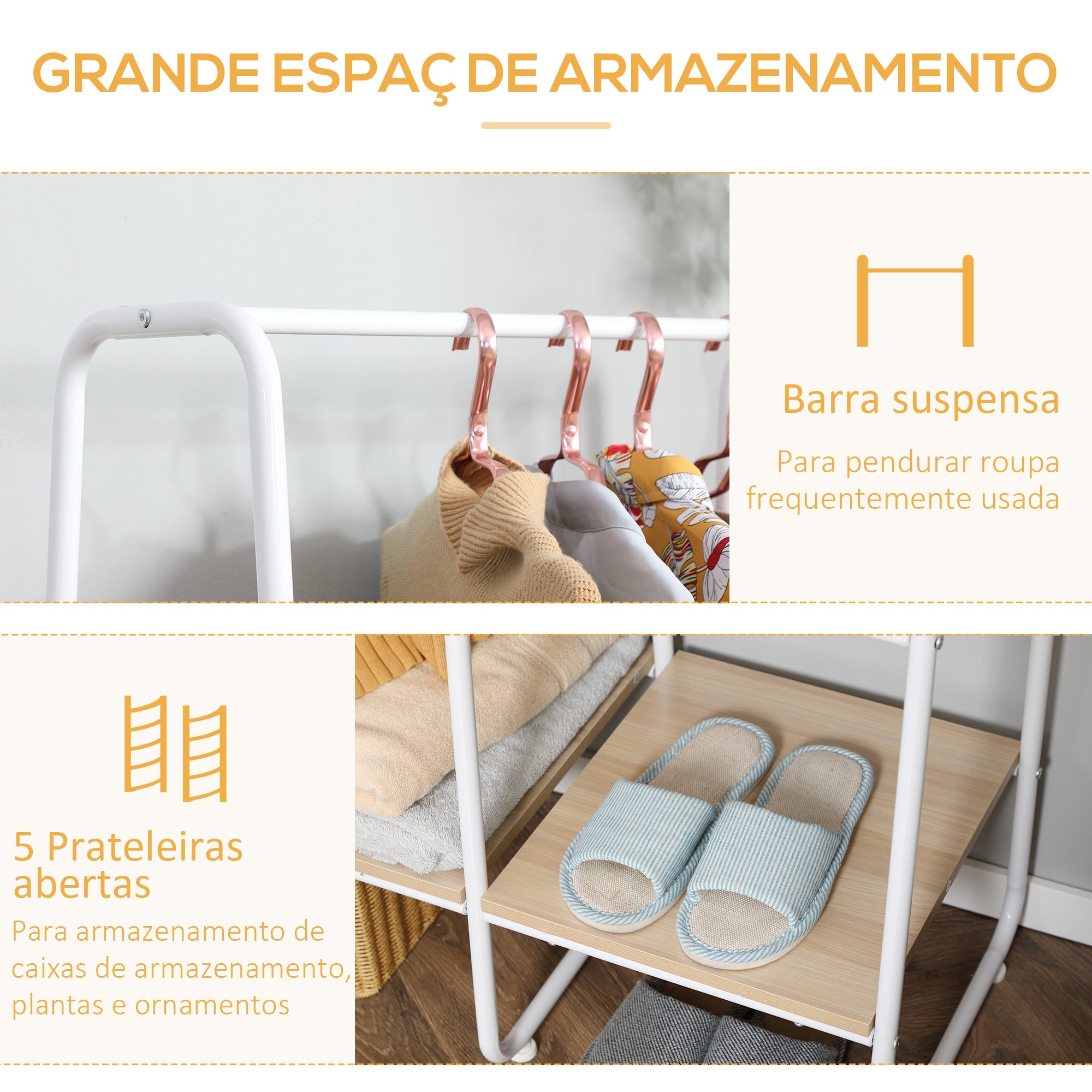 Suporte para Cabides de Madeira 101x39x160 cm - Madeira e Branco