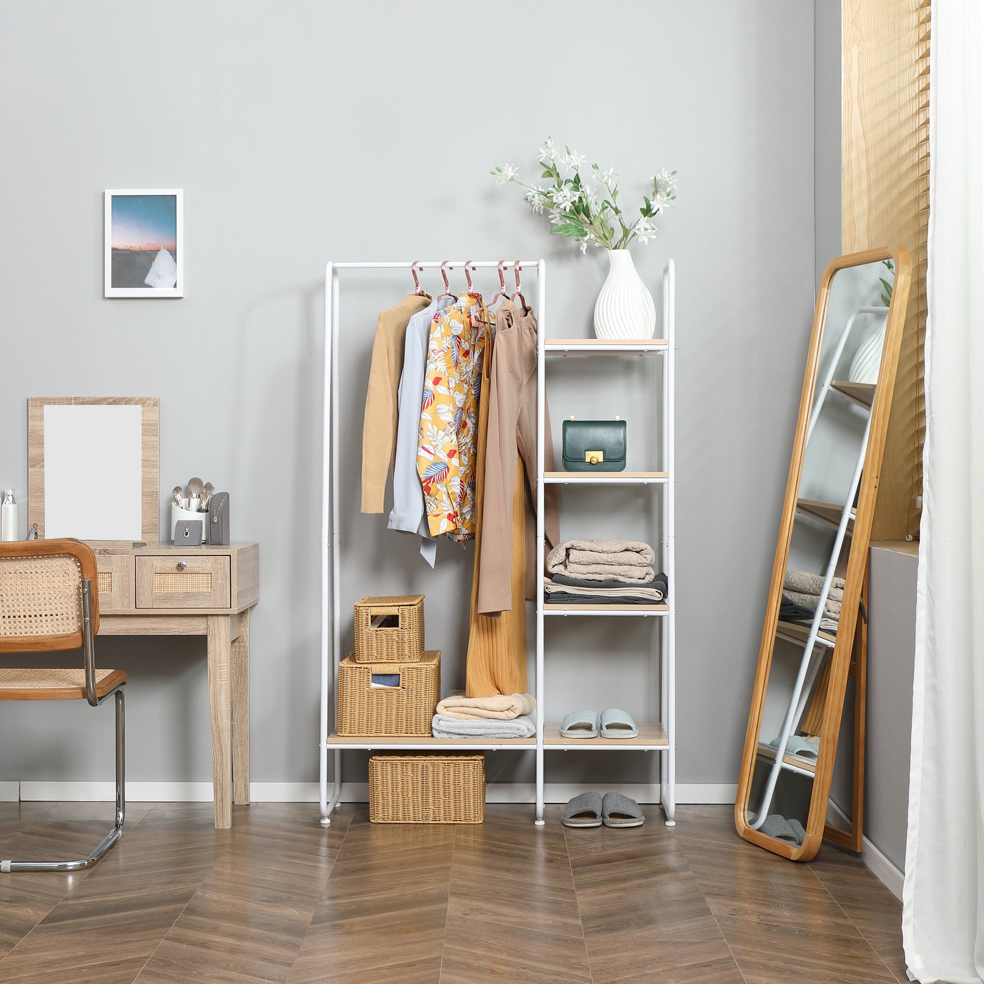 Suporte para Cabides de Madeira 101x39x160 cm - Madeira e Branco