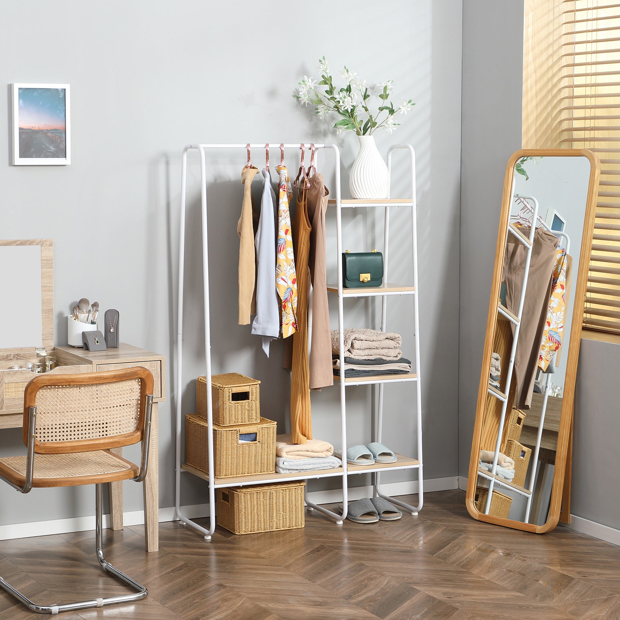 Suporte para Cabides de Madeira 101x39x160 cm - Madeira e Branco