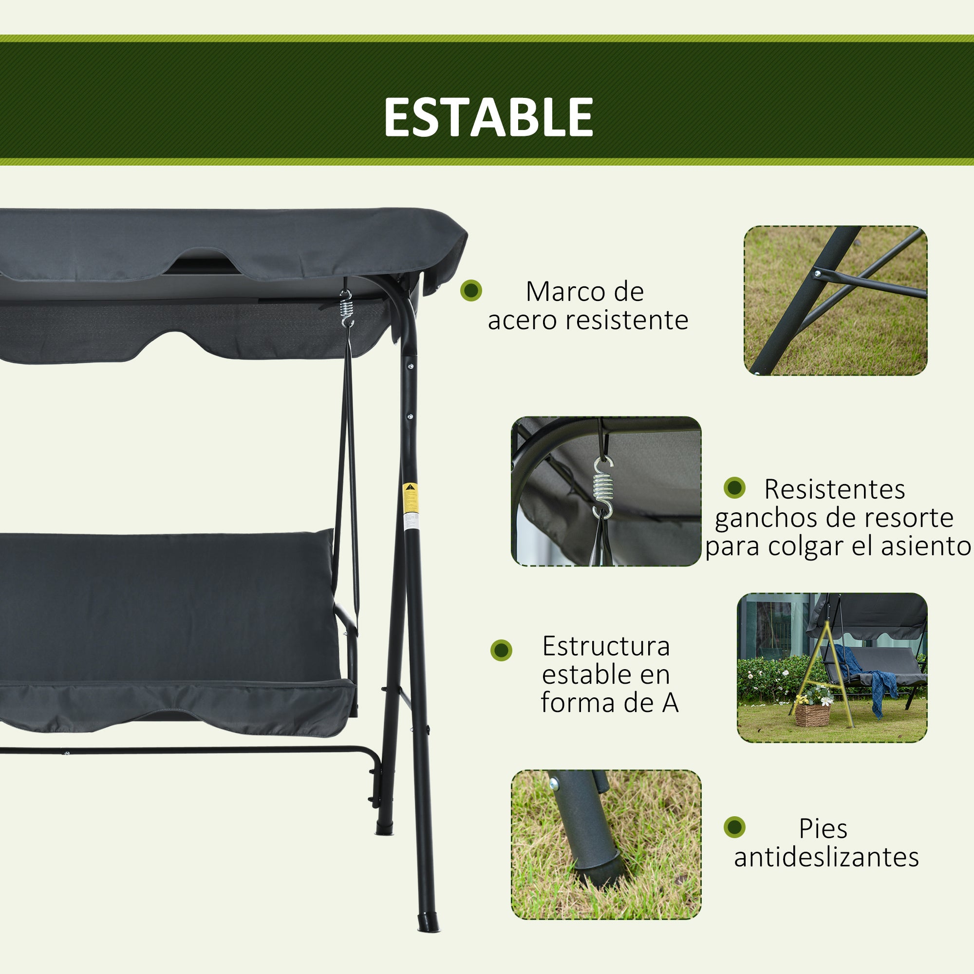 Baloiço de Jardim 3 Lugares 172x110x153cm Cinza Escuro