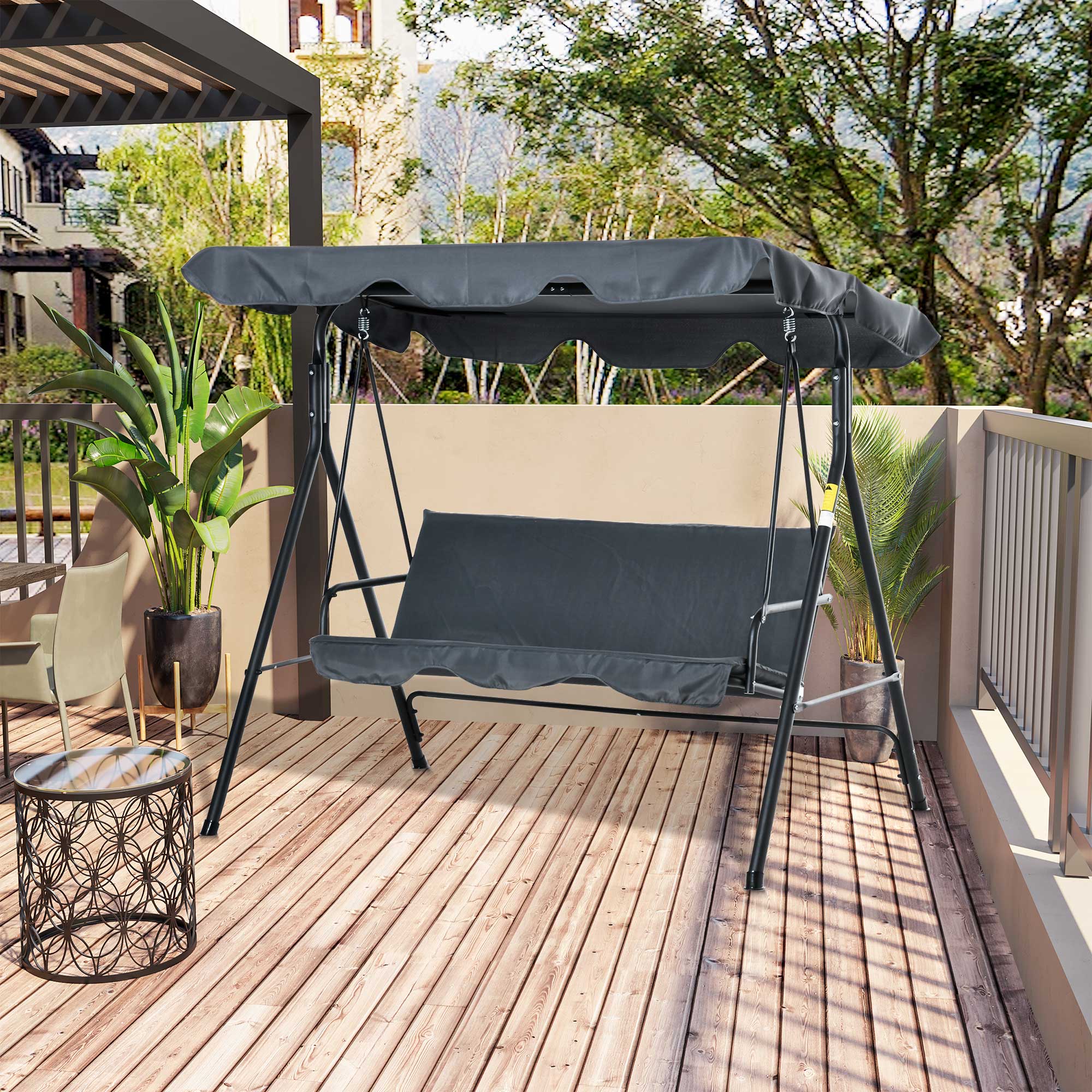 Baloiço de Jardim 3 Lugares 172x110x153cm Cinza Escuro