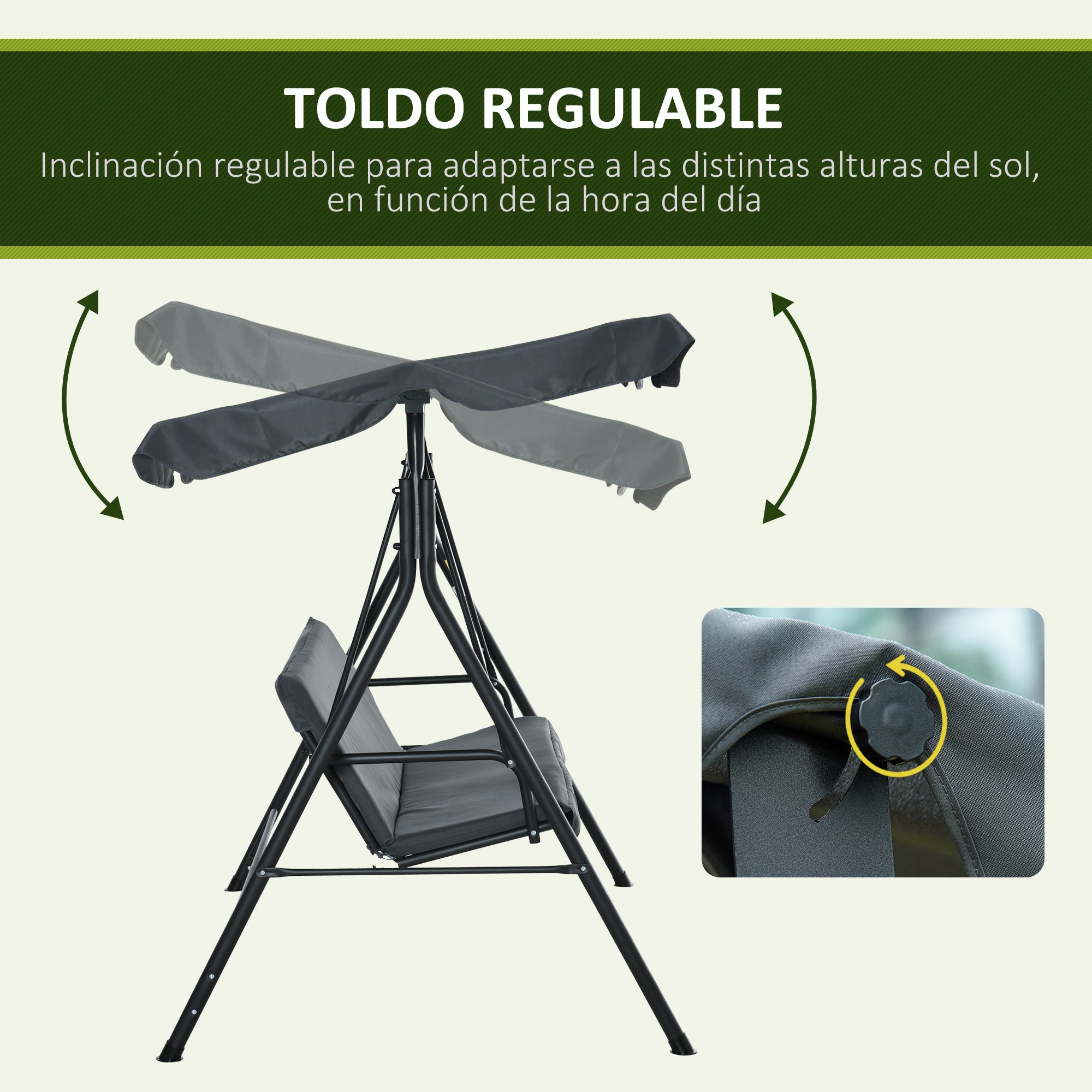 Baloiço de Jardim 3 Lugares 172x110x153cm Cinza Escuro