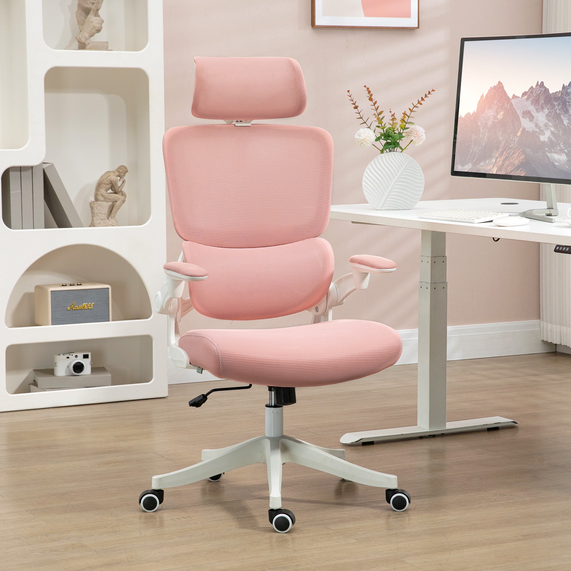 Cadeira de Escritório com Encosto Alto Rosa 62x58x120-133 cm