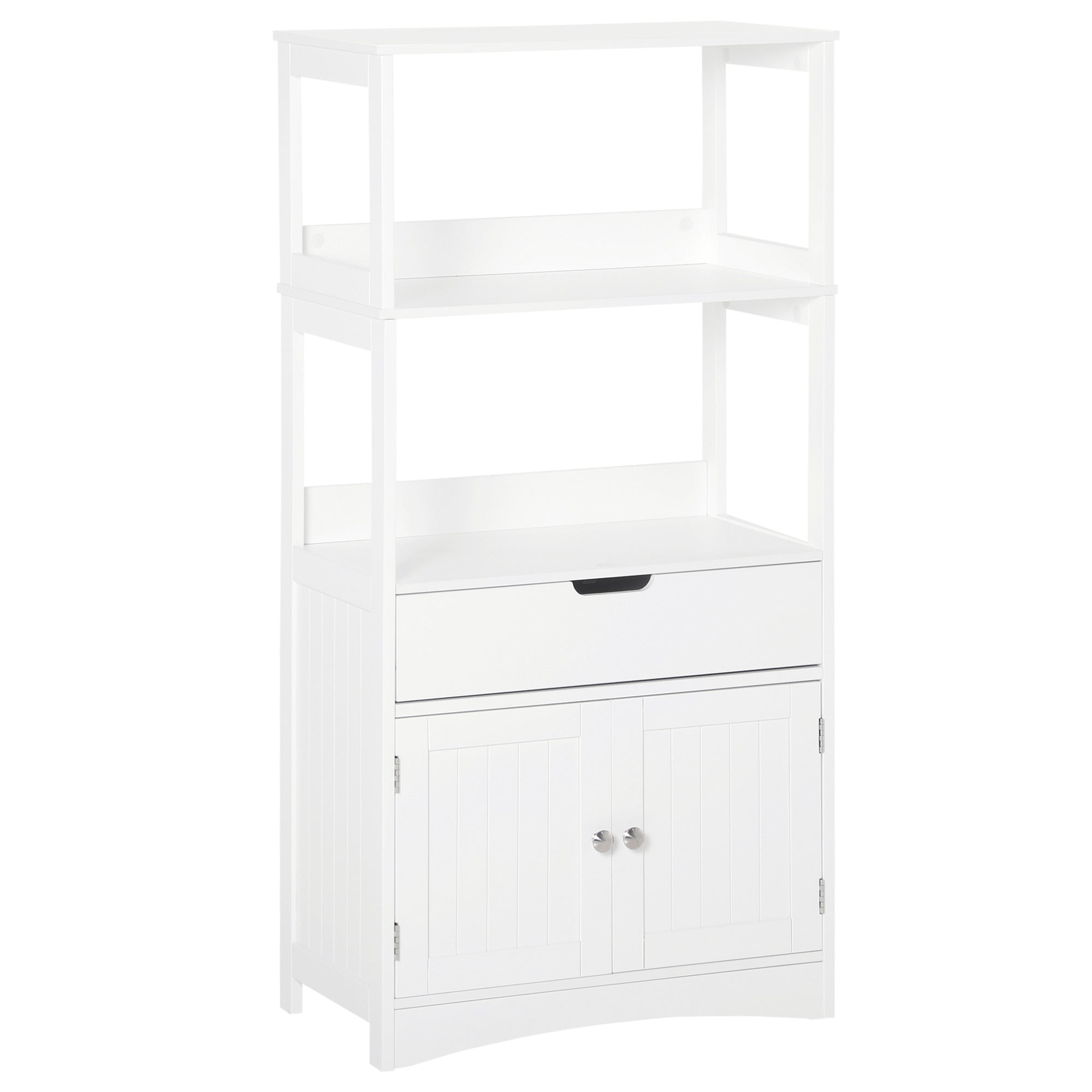 Armário de Banheiro 3 Prateleiras Gaveta 2 Portas 60x33x122,5cm Branco