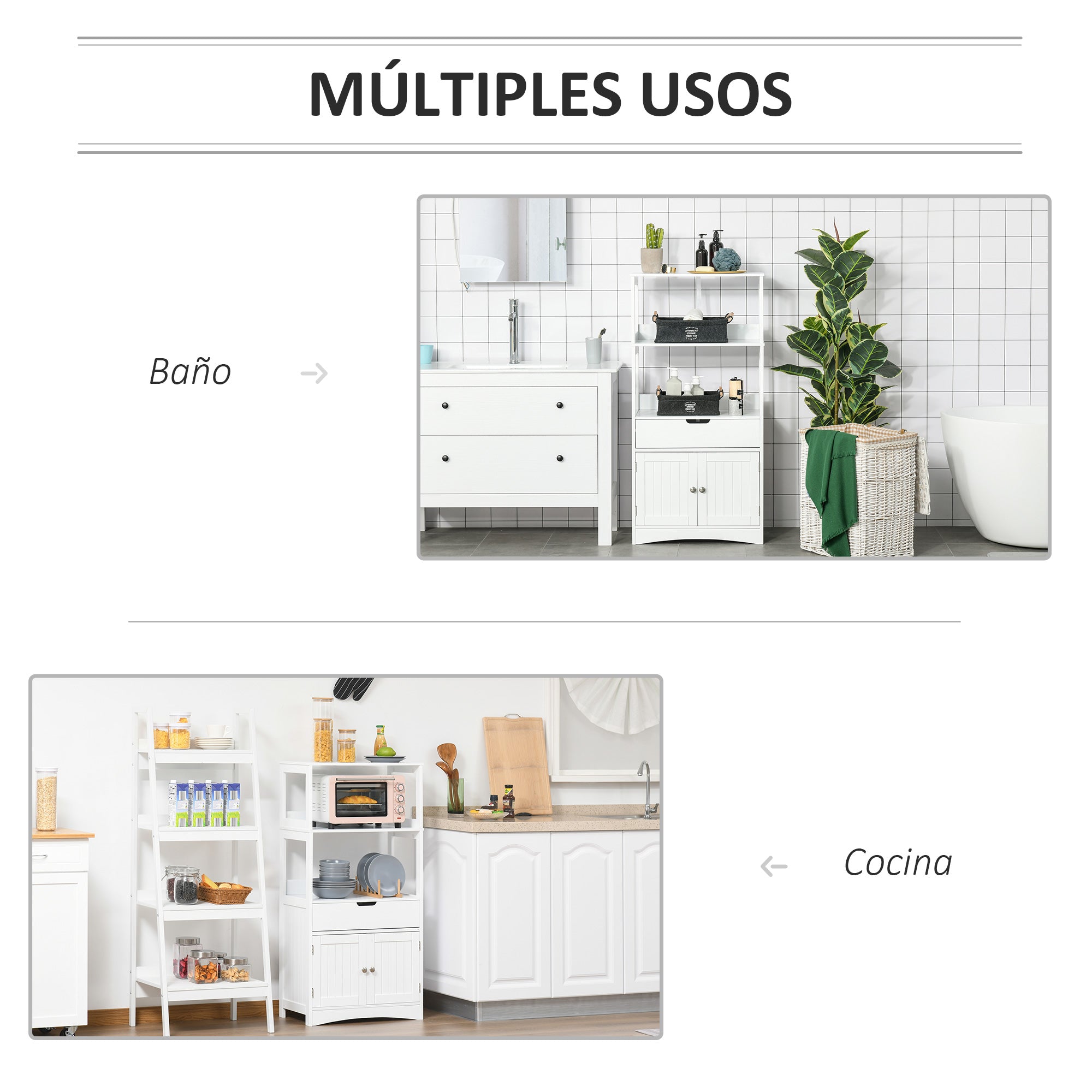 Armário de Banheiro 3 Prateleiras Gaveta 2 Portas 60x33x122,5cm Branco