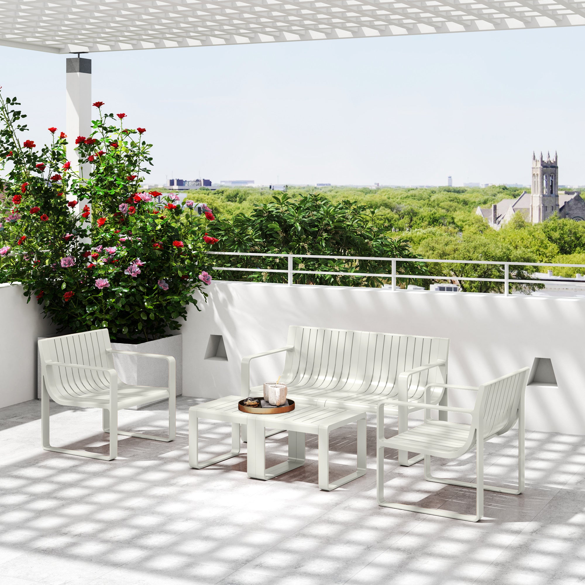 Conjunto de Jardim 5 Peças Branco 122x60,5x70 cm