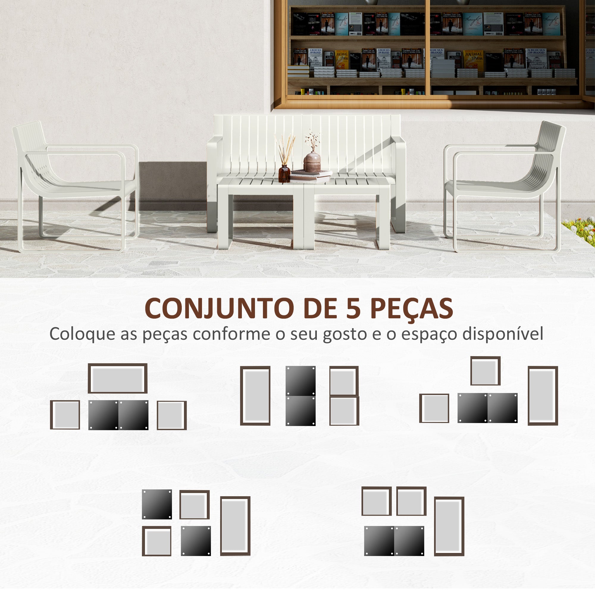 Conjunto de Jardim 5 Peças Branco 122x60,5x70 cm