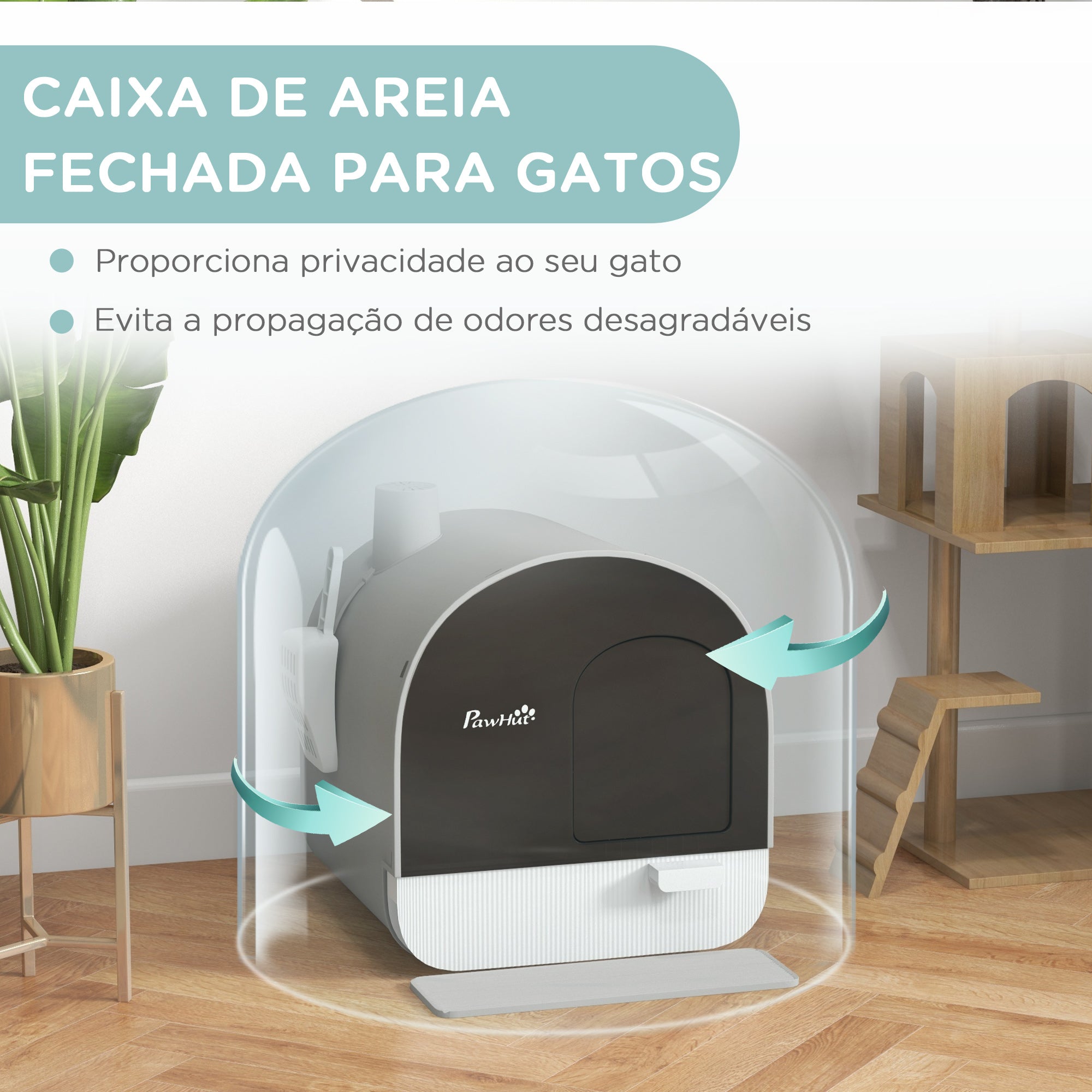 Caixa de Areia Fechada para Gatos 43x44x47 cm - Cinza Claro