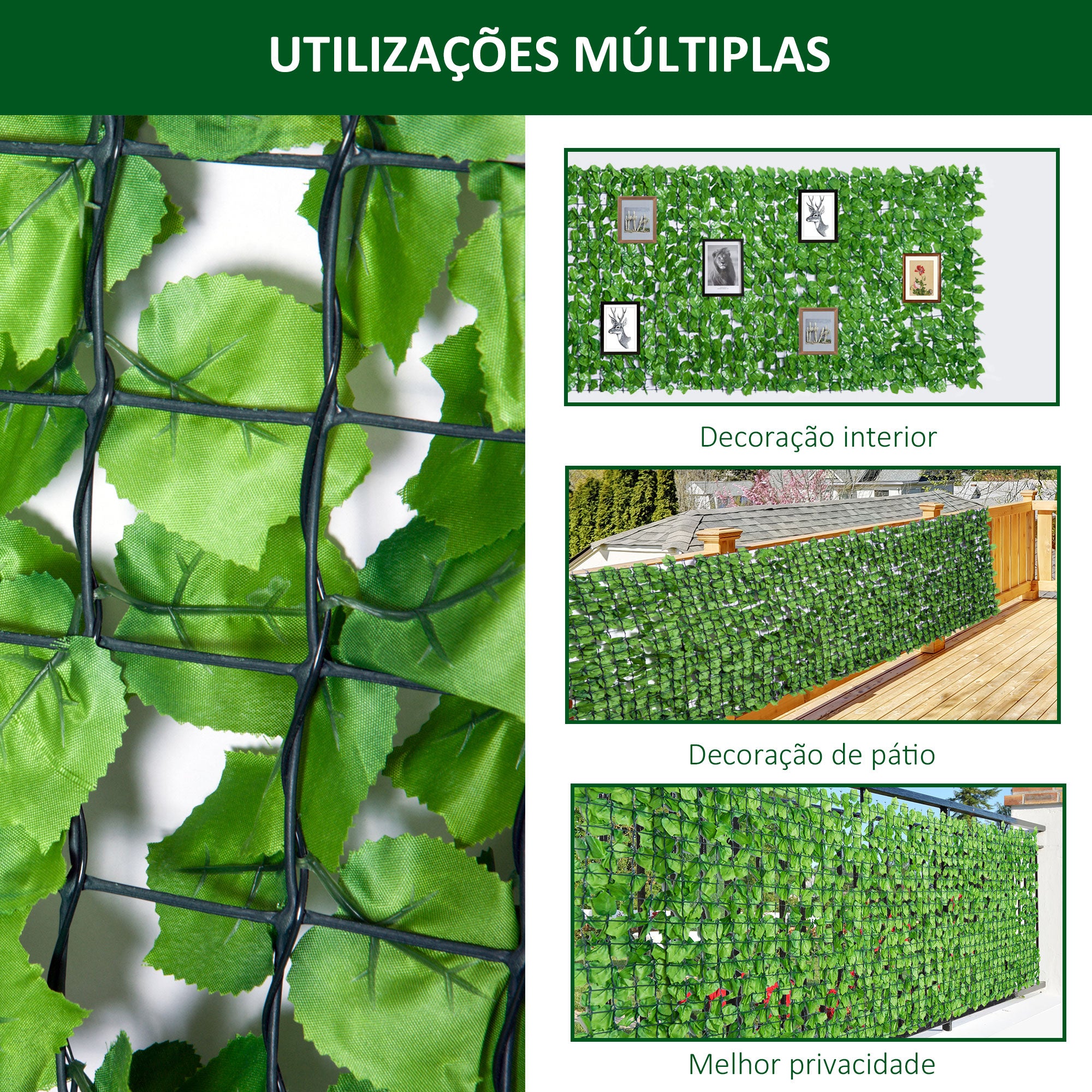 Vedação Artificial em Rolo 3x1,5m Verde - Privacidade e Decoração para Jardim