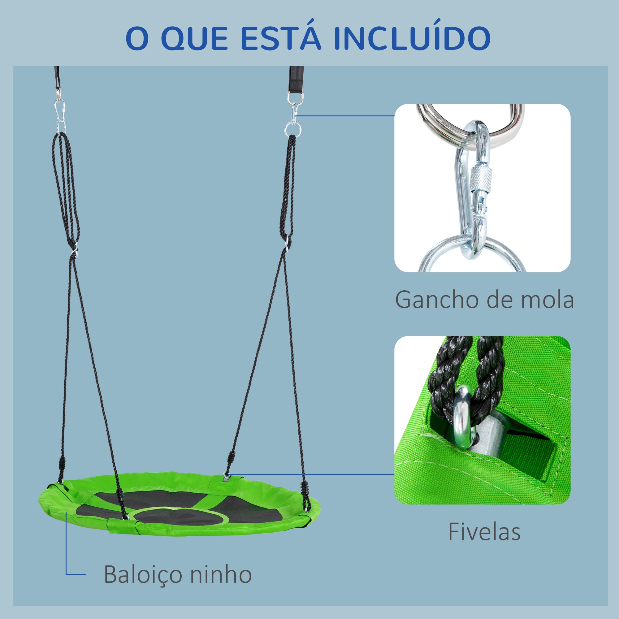 Baloiço Ninho com Tenda Infantil Ø100x180 cm Verde e Azul