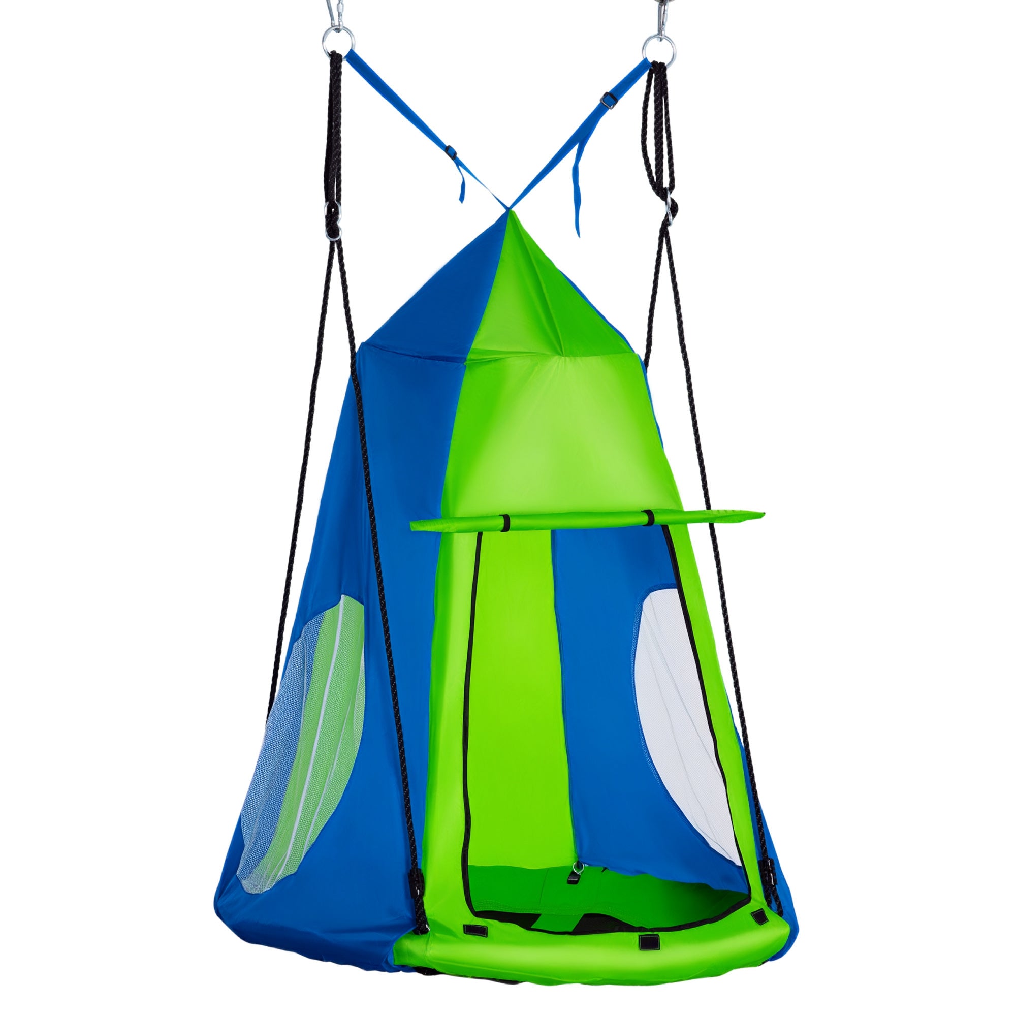 Baloiço Ninho com Tenda Infantil Ø100x180 cm Verde e Azul