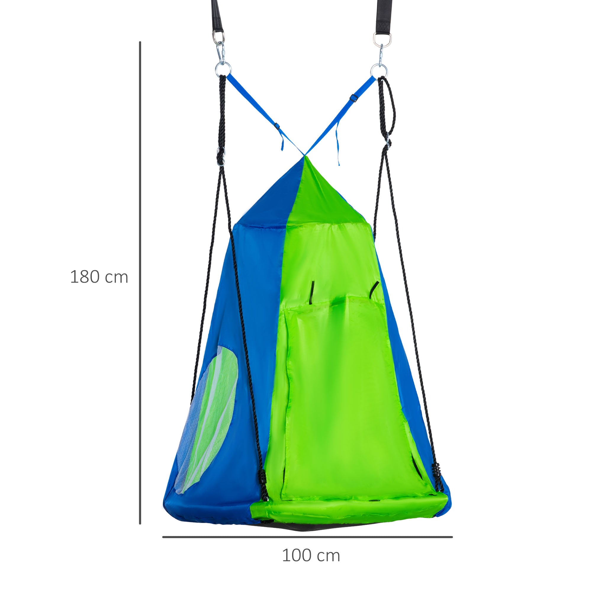Baloiço Ninho com Tenda Infantil Ø100x180 cm Verde e Azul