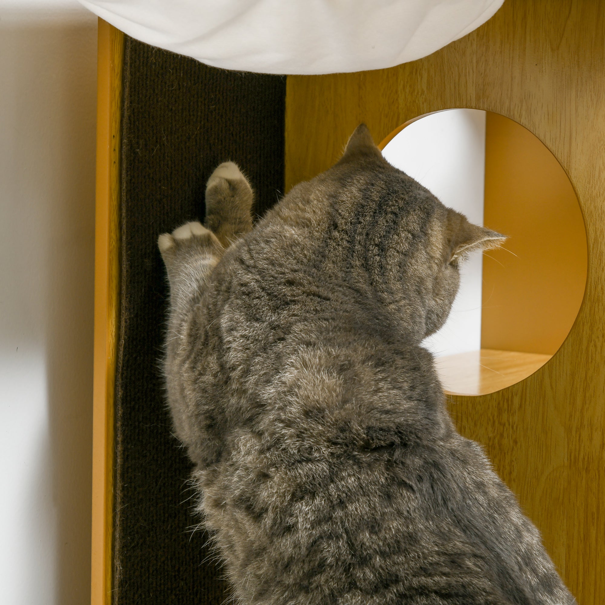 Torre para Gatos com 2 Cavernas e Rede - 76x37x92,5 cm - Carvalho e Branco