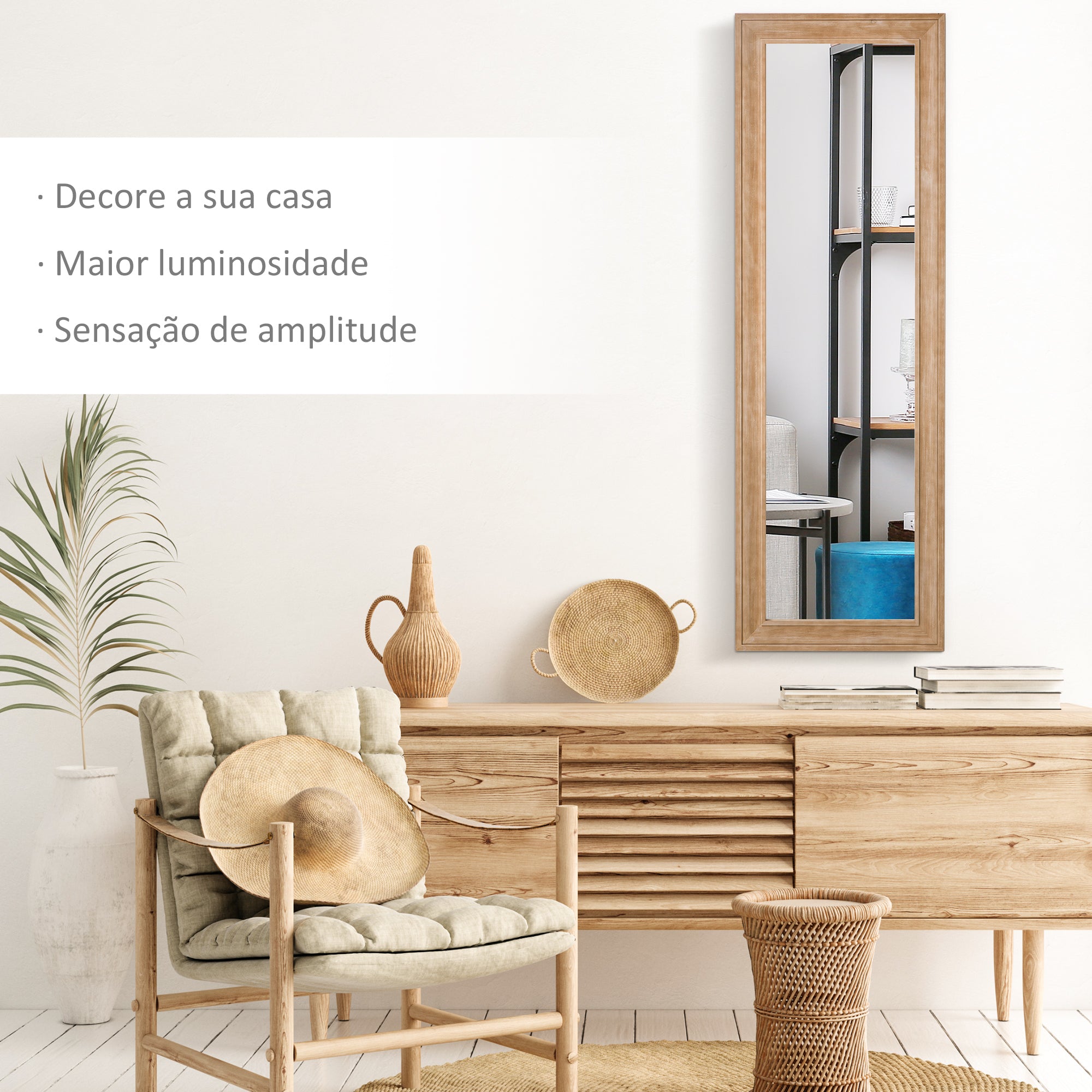Espelho de Parede 163x53,3 cm Cor de Madeira Natural
