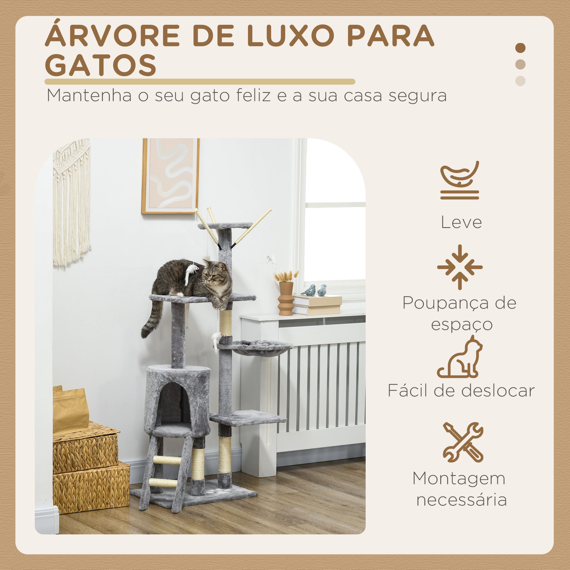 Arranhador para Gatos Cinzento de 134,2 cm - PawHut - 50x35x134,2 cm