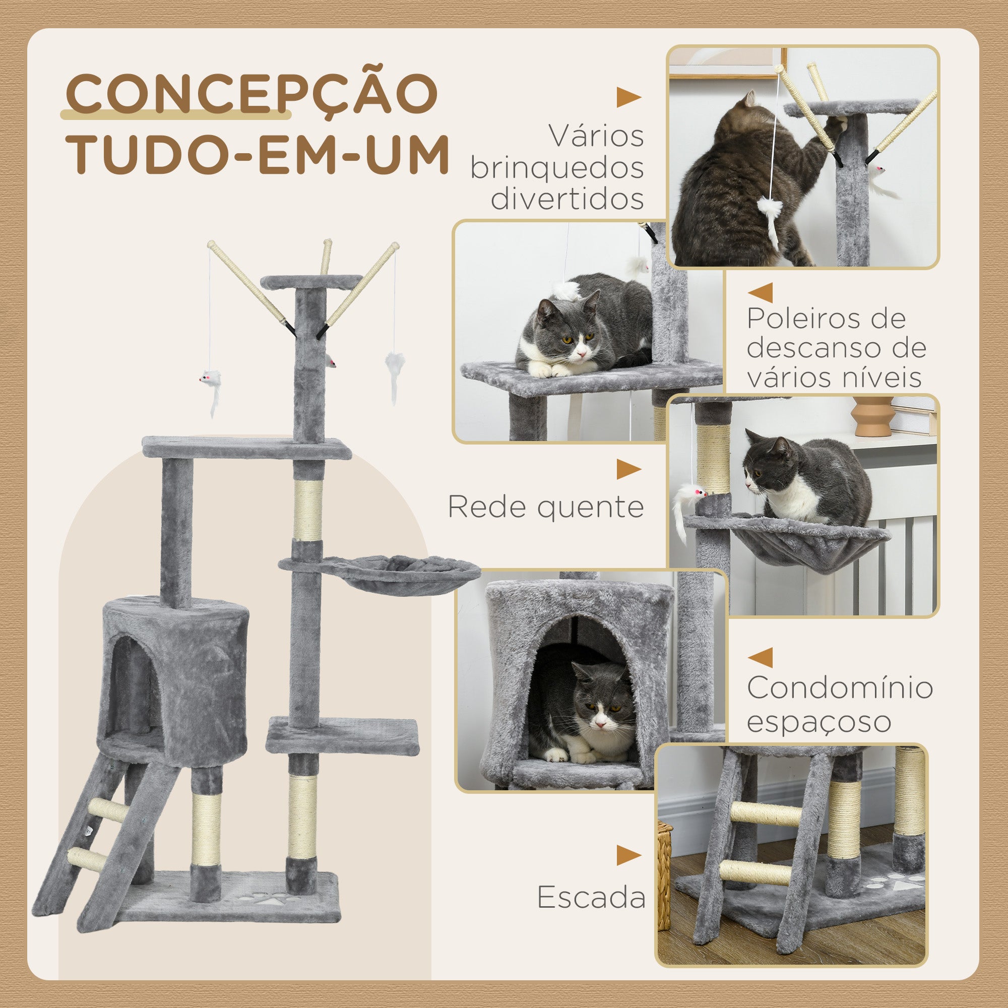 Arranhador para Gatos Cinzento de 134,2 cm - PawHut - 50x35x134,2 cm