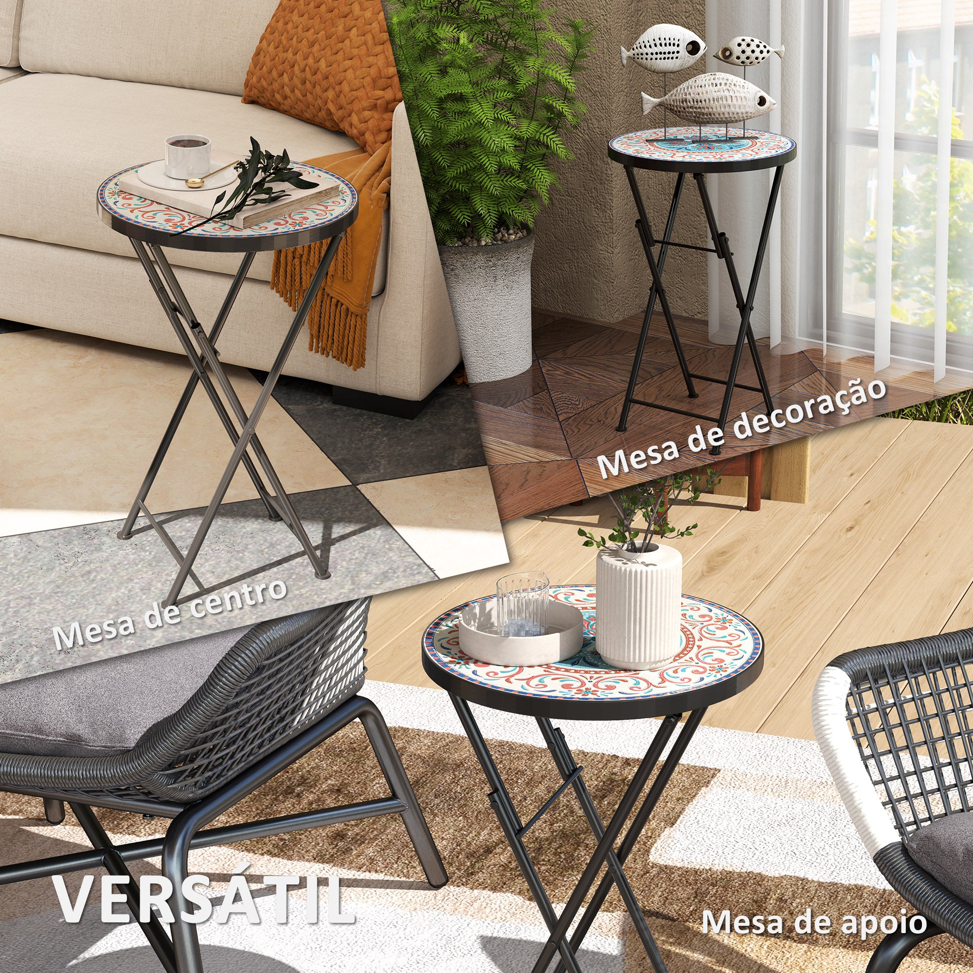 Mesa Auxiliar Redonda Multicor Ø35,5x55 cm - Design em Mosaico