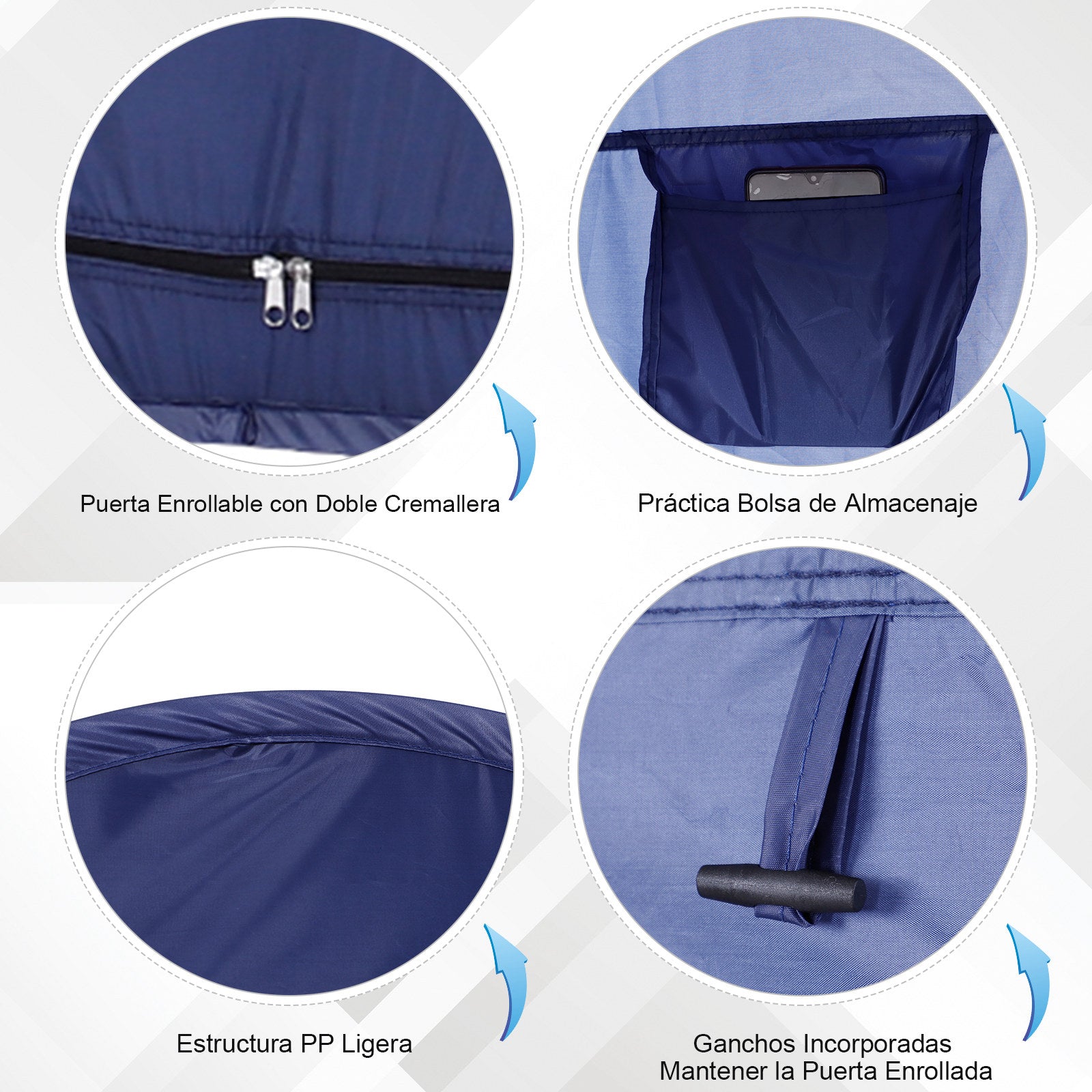 Tenda de Duche Dobrável Pop Up – 100x100x185cm – Azul Marrinho – Poliéster