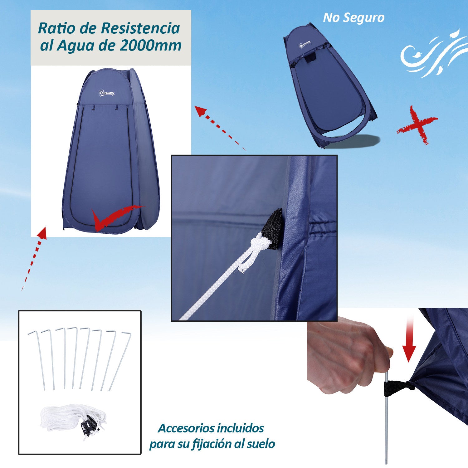 Tenda de Duche Dobrável Pop Up – 100x100x185cm – Azul Marrinho – Poliéster