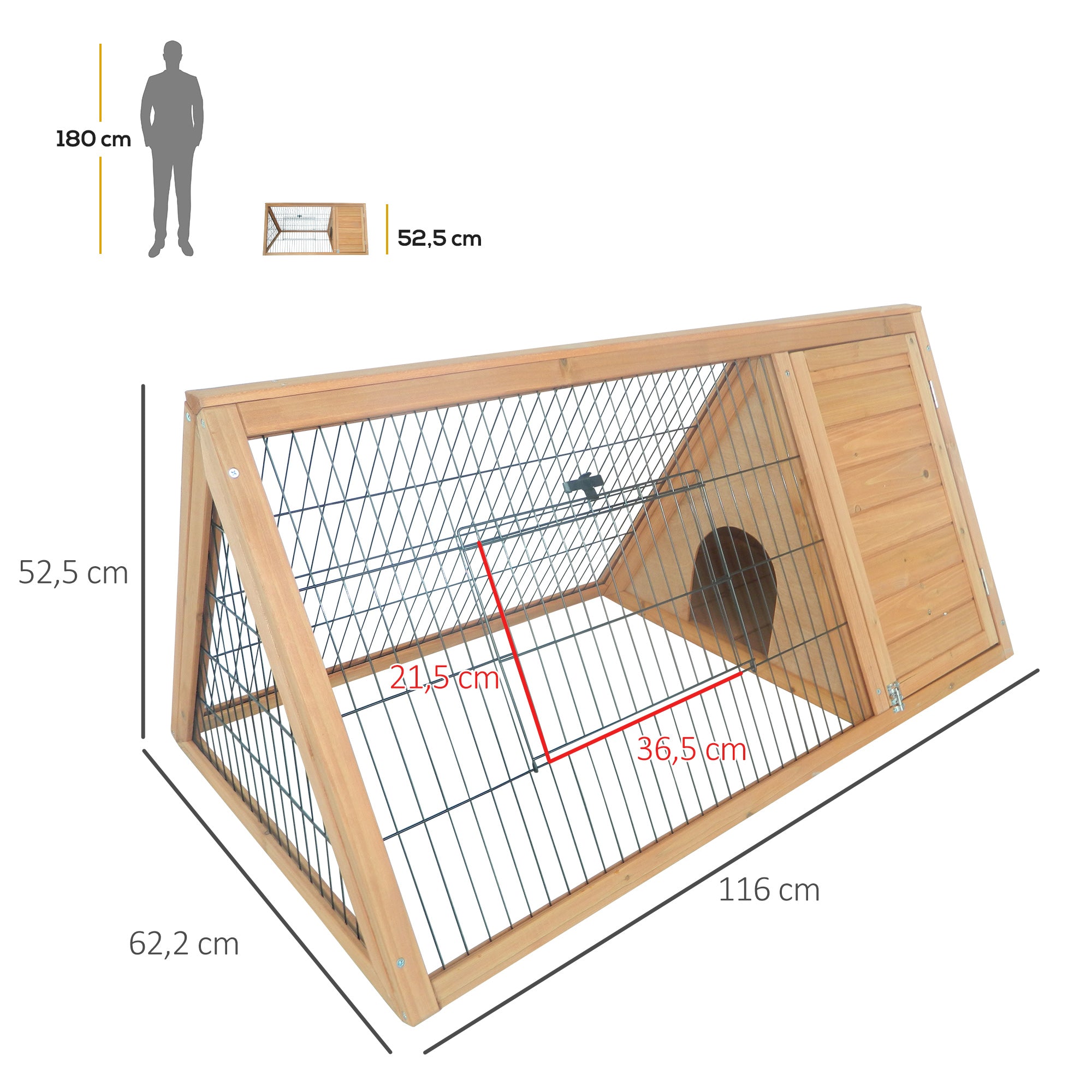 Gaiola para Coelhos Triangular em Madeira Natural 116x62,2x62,5 cm