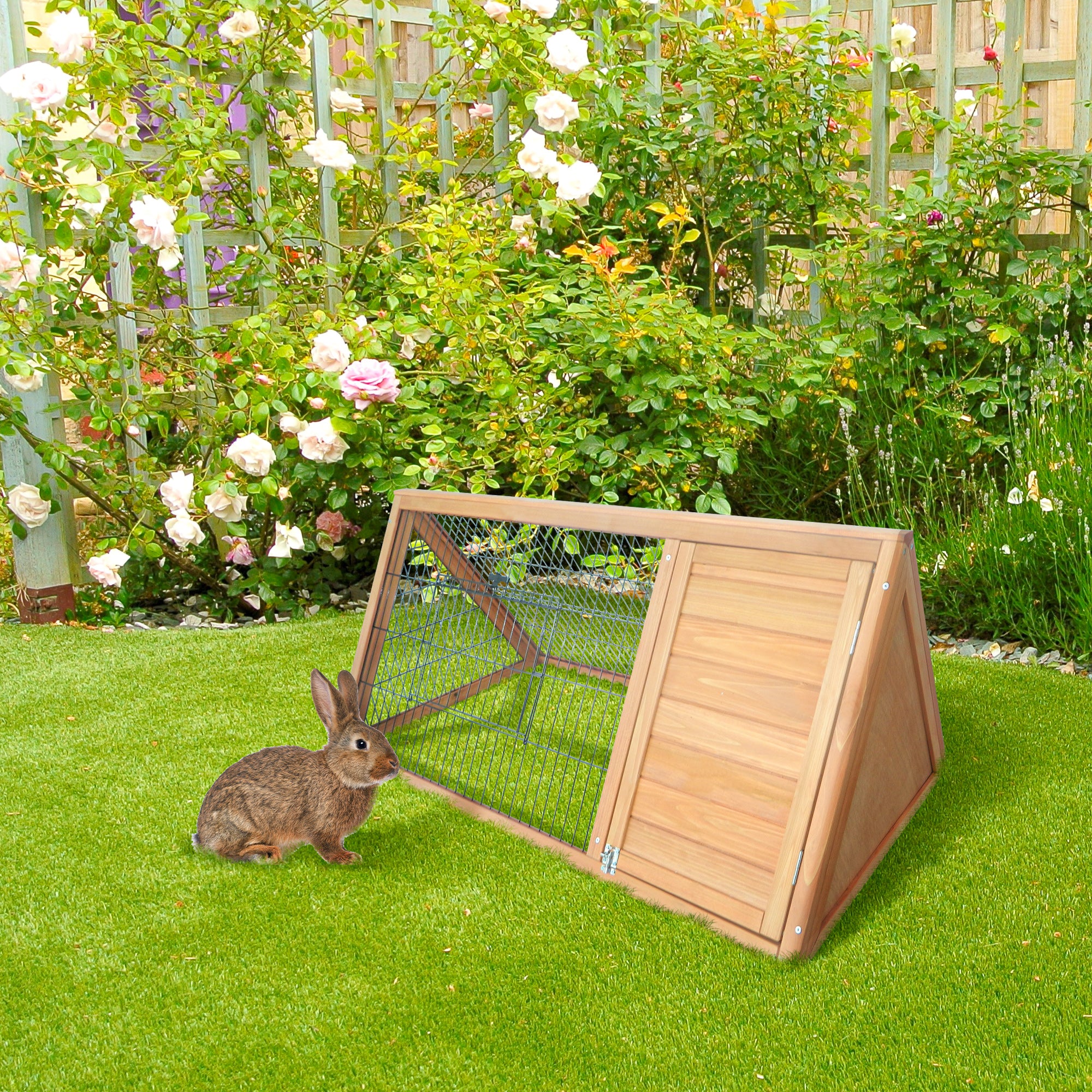 Gaiola para Coelhos Triangular em Madeira Natural 116x62,2x62,5 cm
