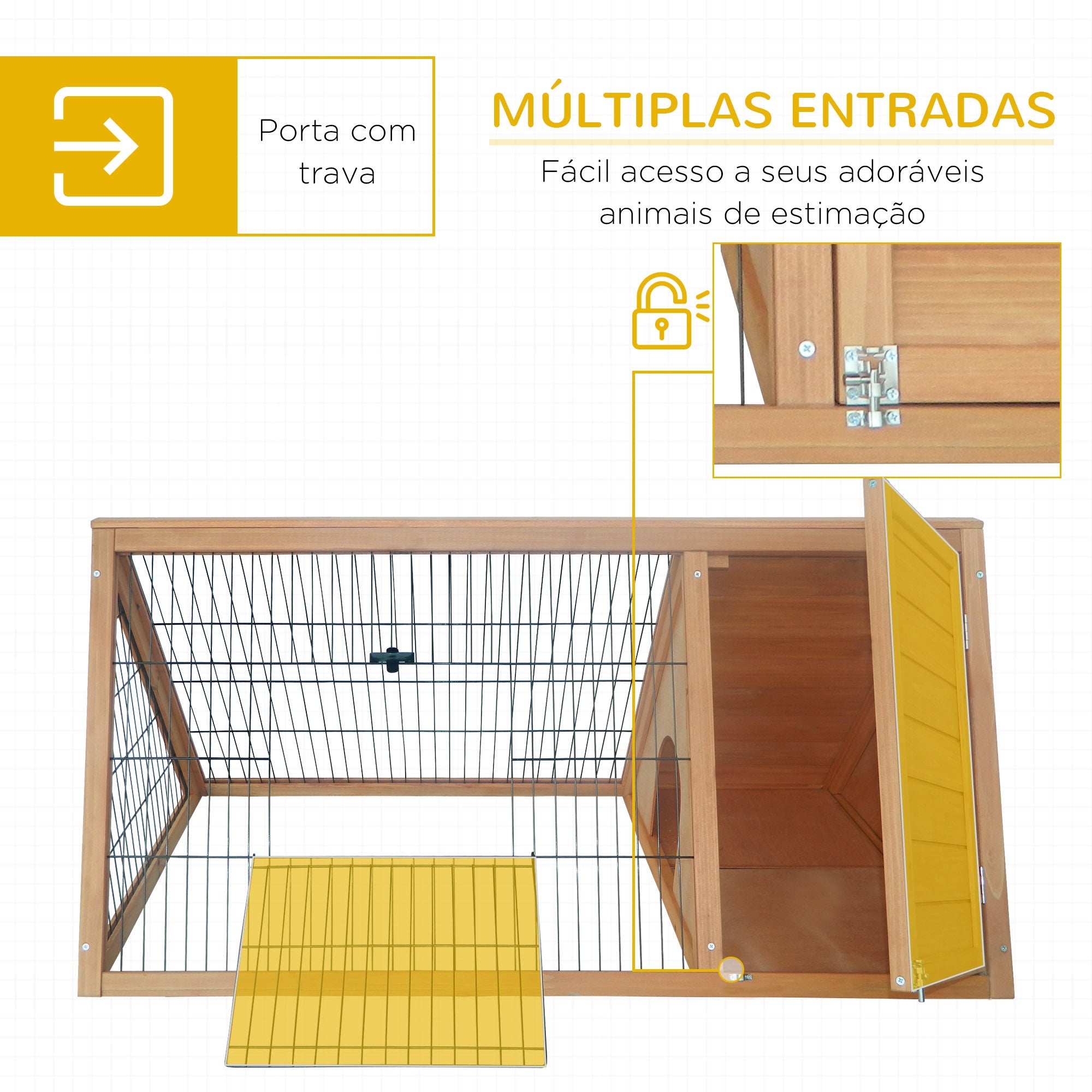 Gaiola para Coelhos Triangular em Madeira Natural 116x62,2x62,5 cm