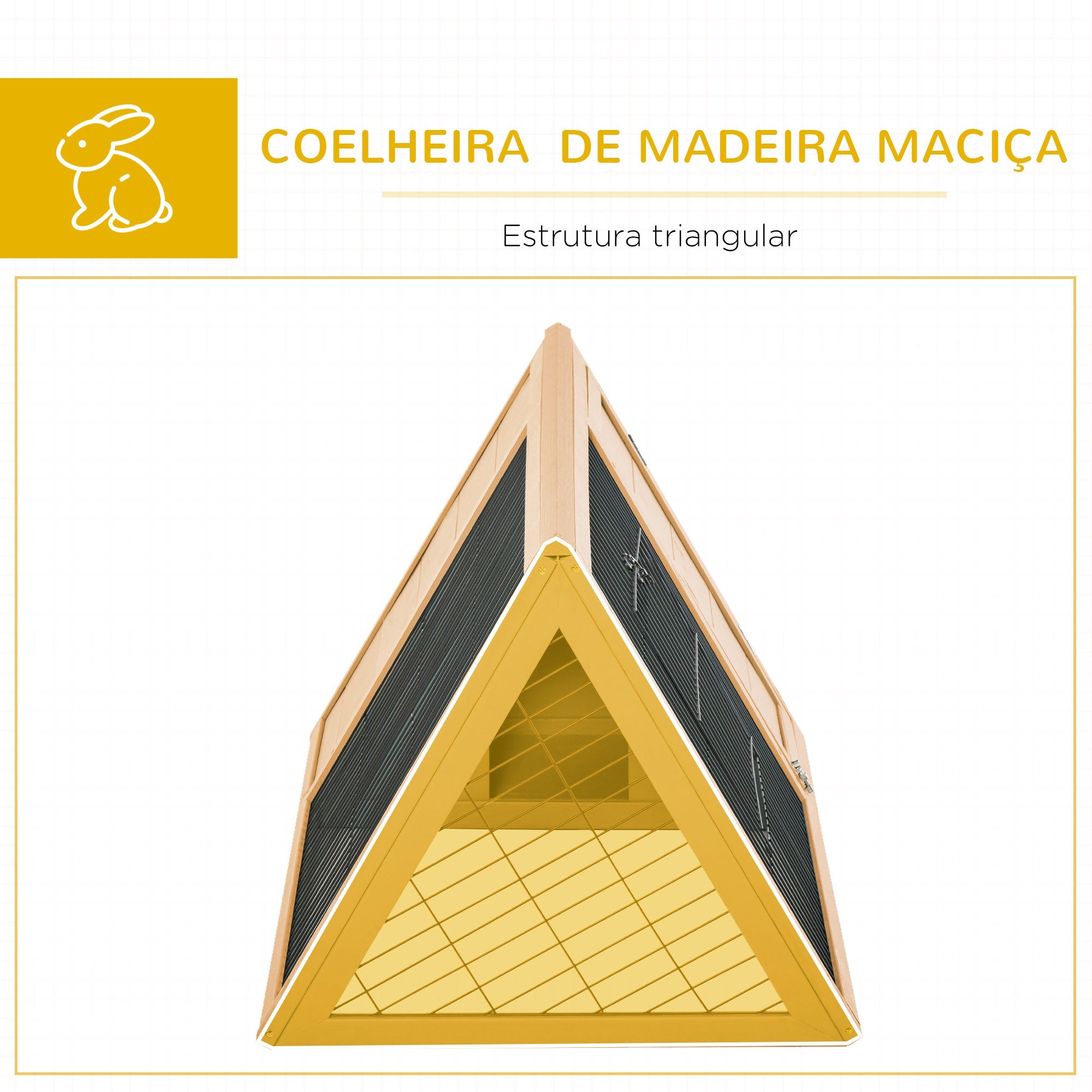 Gaiola para Coelhos Triangular em Madeira Natural 116x62,2x62,5 cm