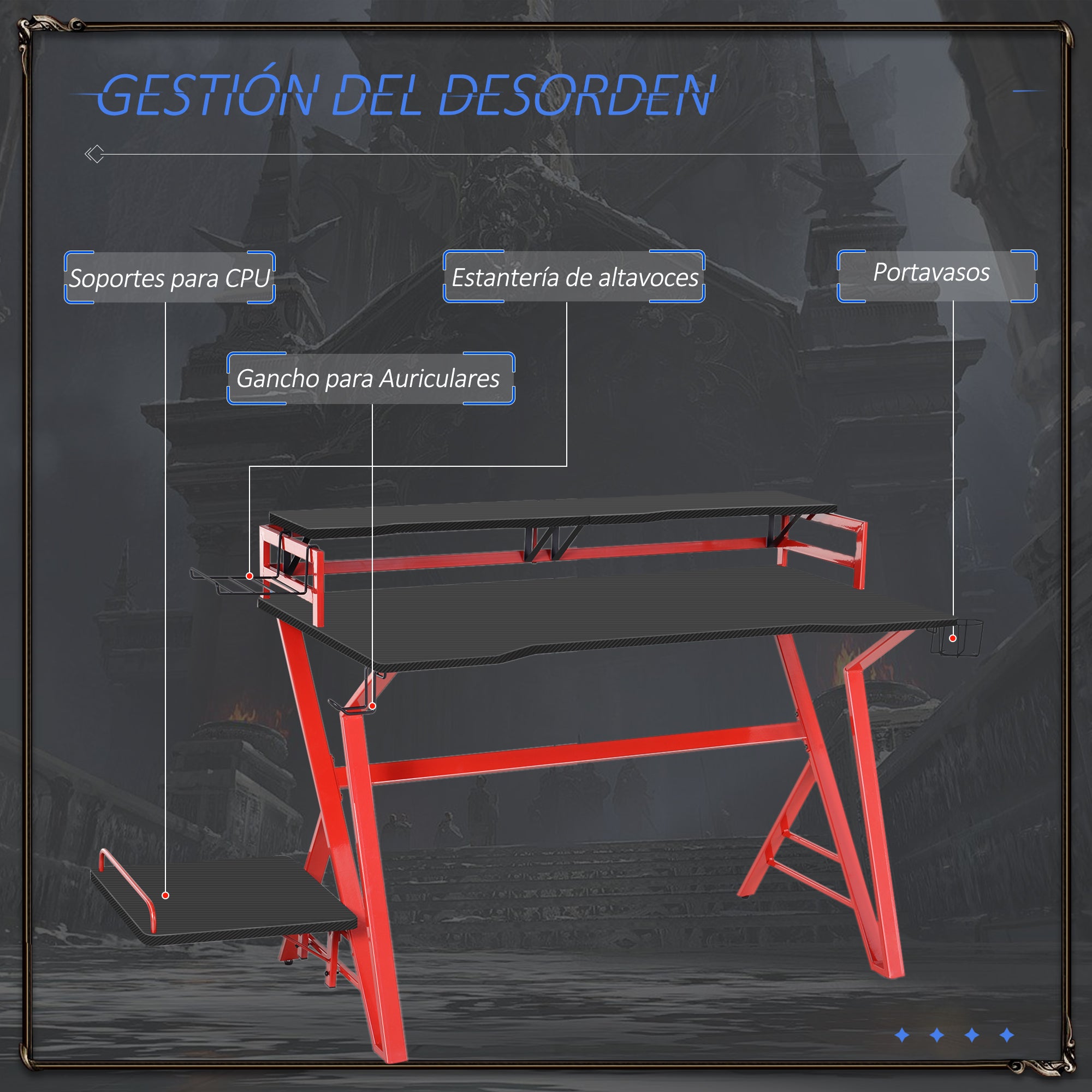 Secretária Mesa de Trabalho 168x66x92,5cm Cor Negro e Vermelho
