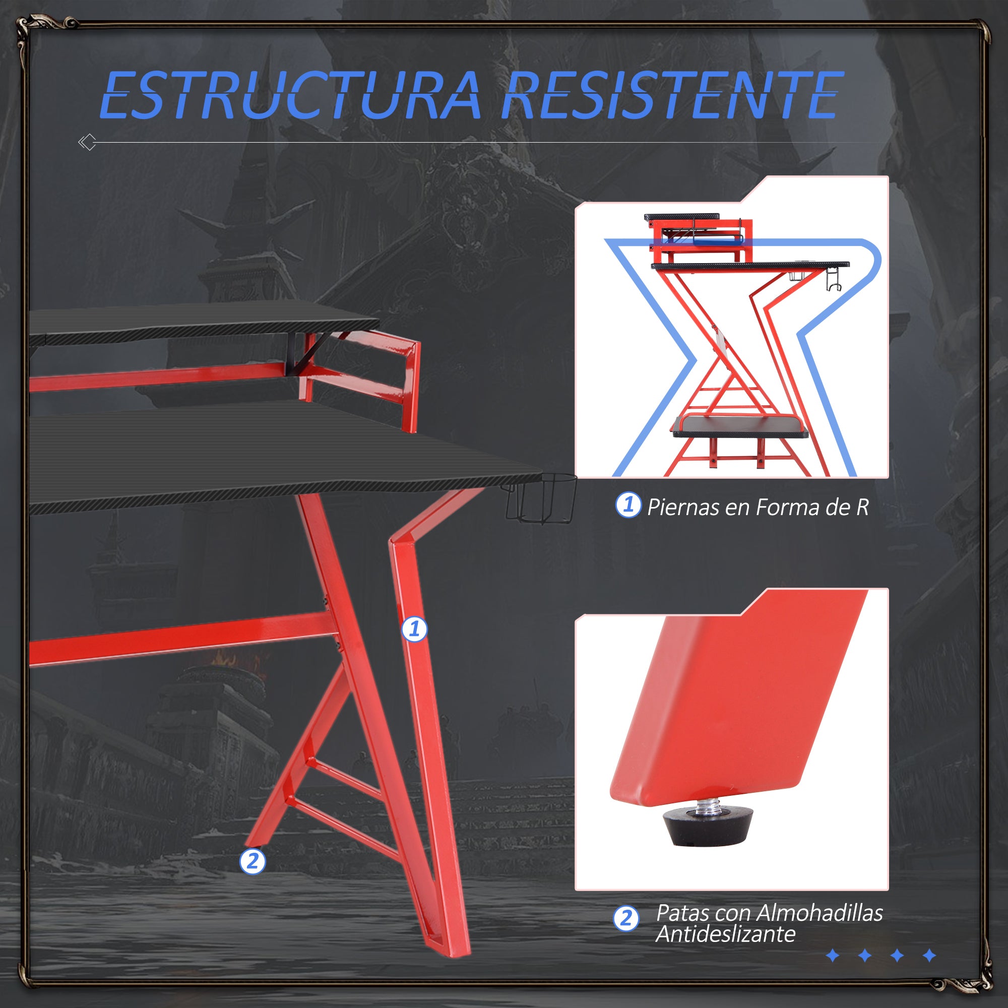 Secretária Mesa de Trabalho 168x66x92,5cm Cor Negro e Vermelho