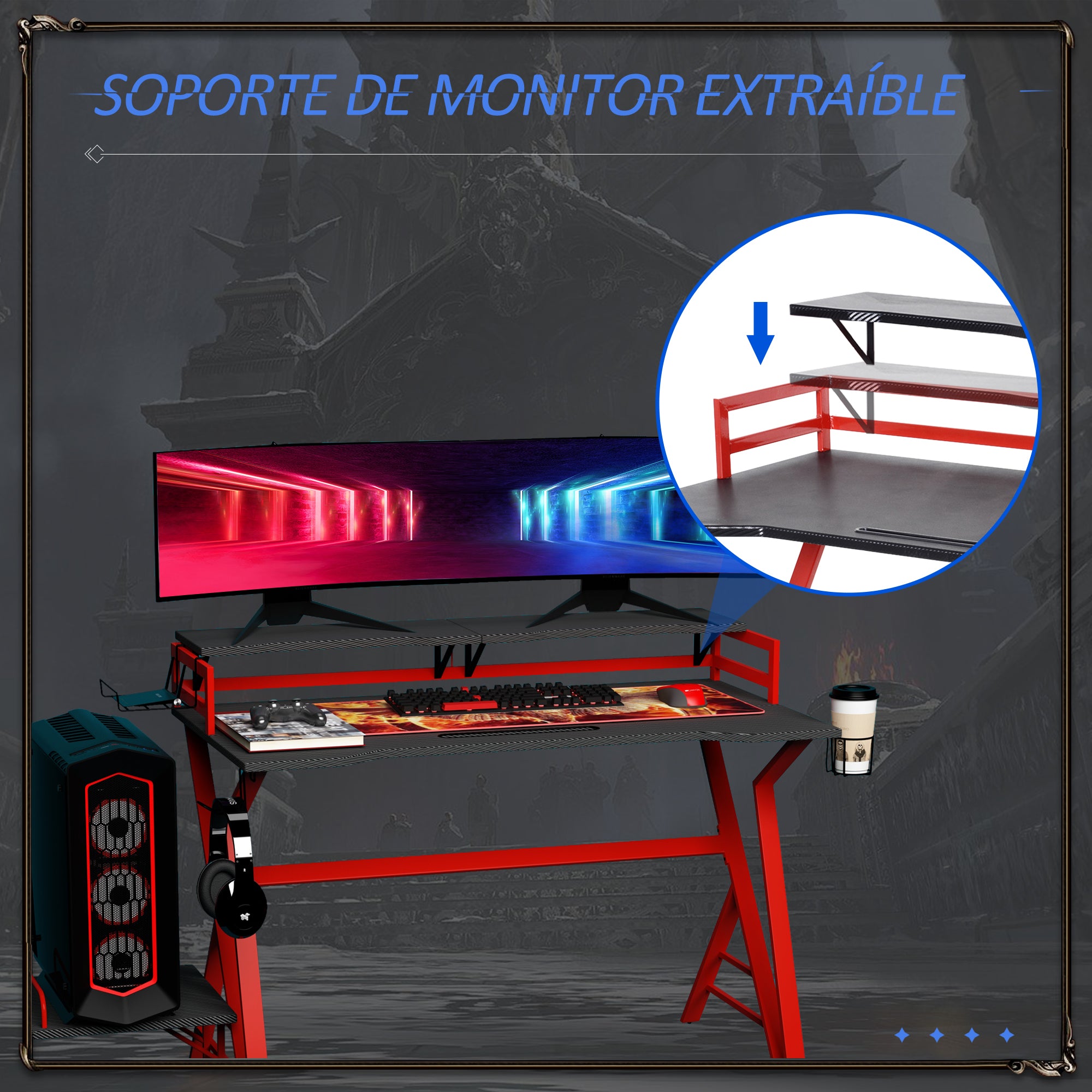 Secretária Mesa de Trabalho 168x66x92,5cm Cor Negro e Vermelho
