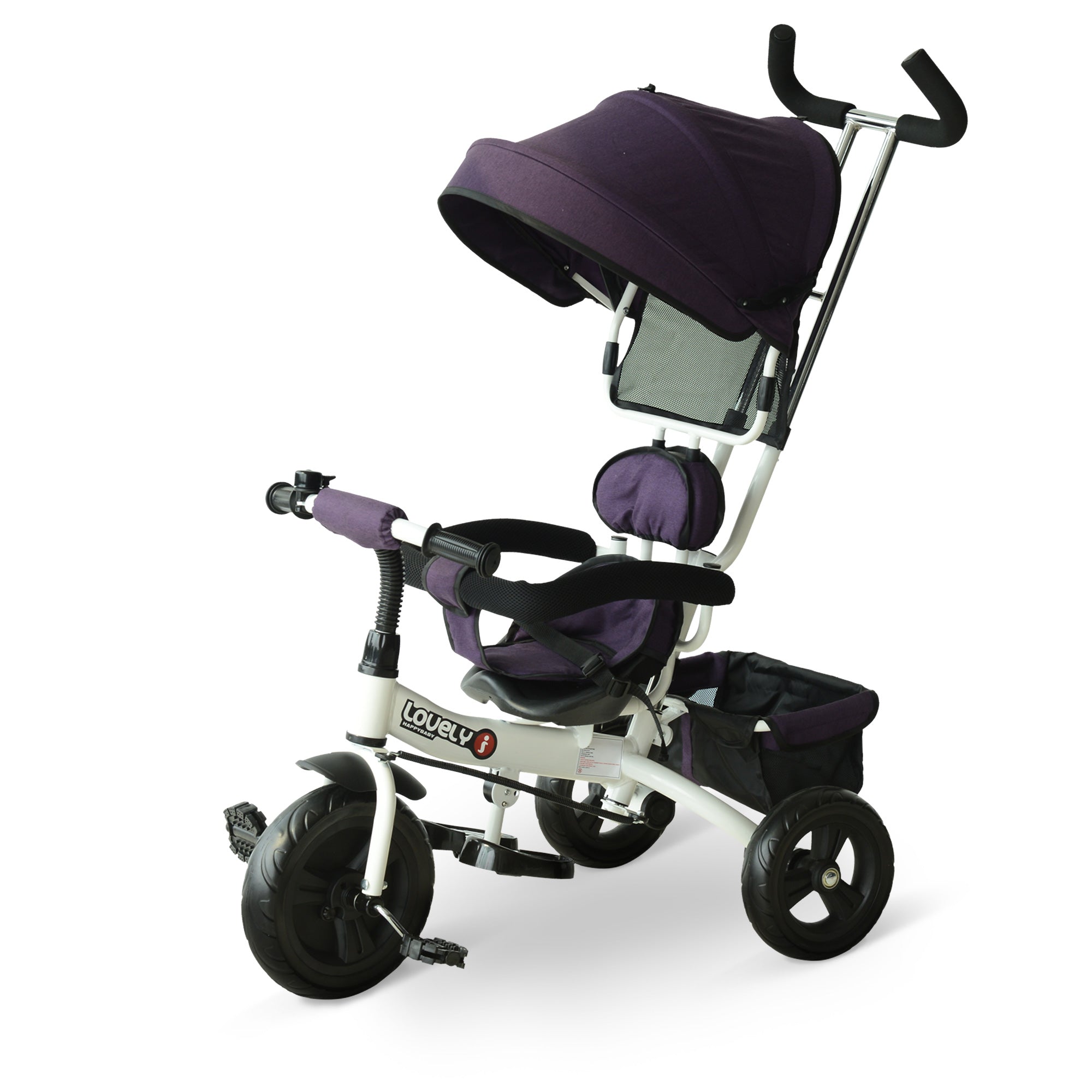 Triciclo Infantil com Capota - Roxo e Branco - 92 x 51 x 110 cm