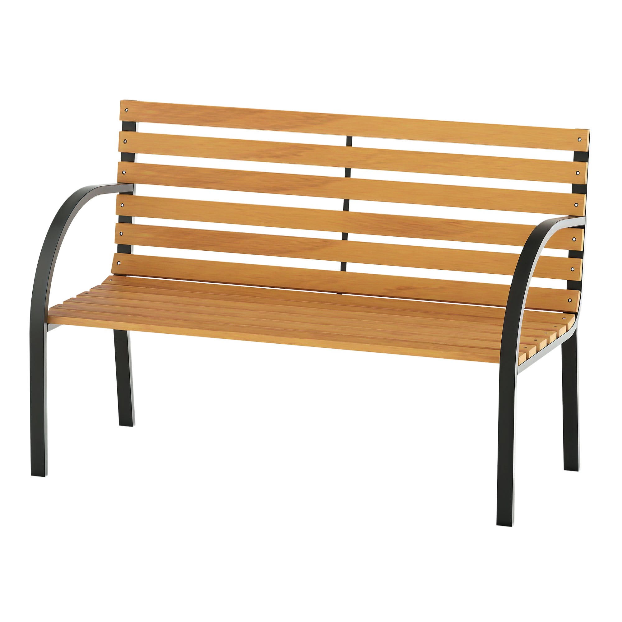 Banco de Jardim 2 Lugares Ripas de Madeira e Aço 122x60x80 cm Cor Natural e Preto