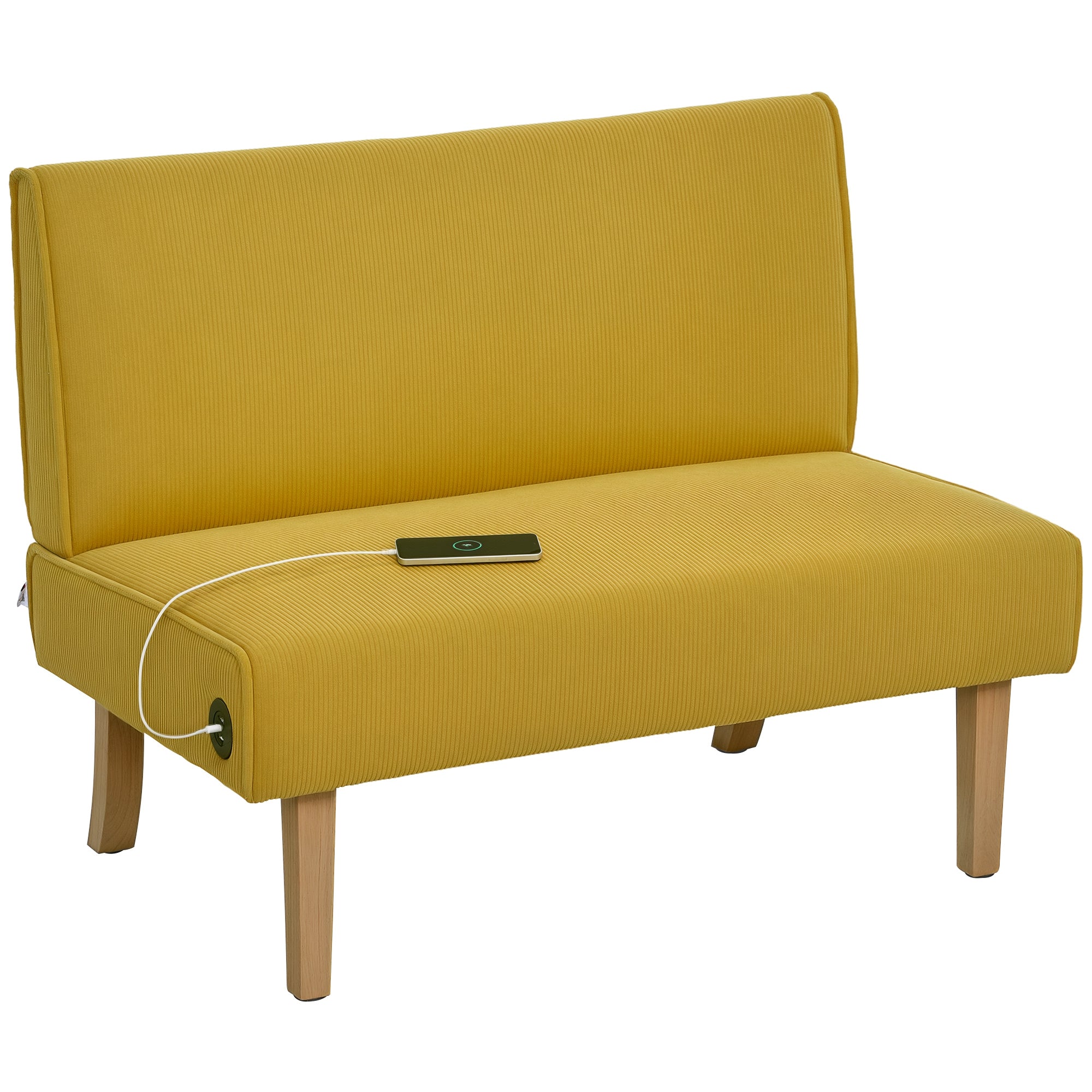 Sofá de 2 Lugares Amarelo 110x62x85 cm em Veludo Cotelê