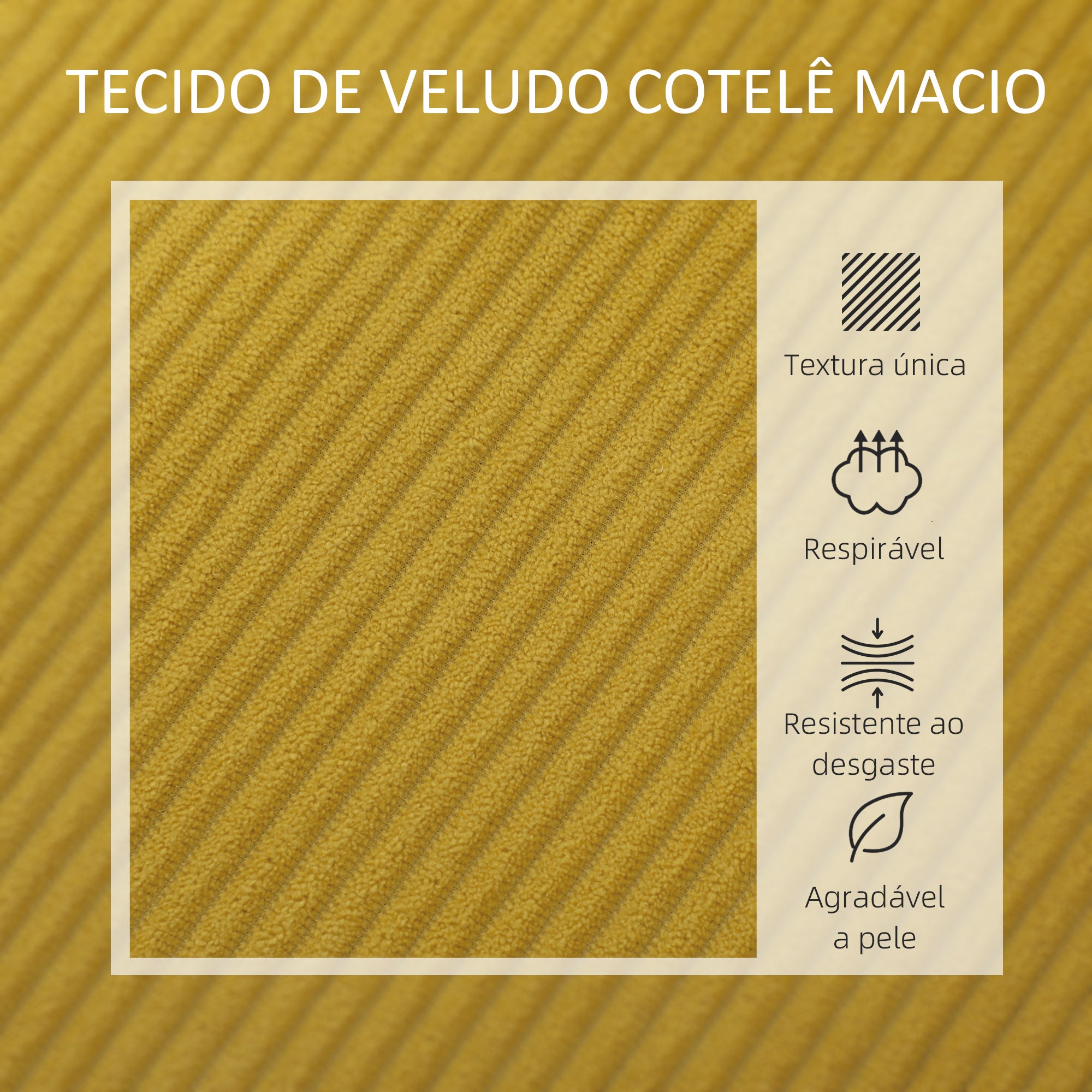 Sofá de 2 Lugares Amarelo 110x62x85 cm em Veludo Cotelê
